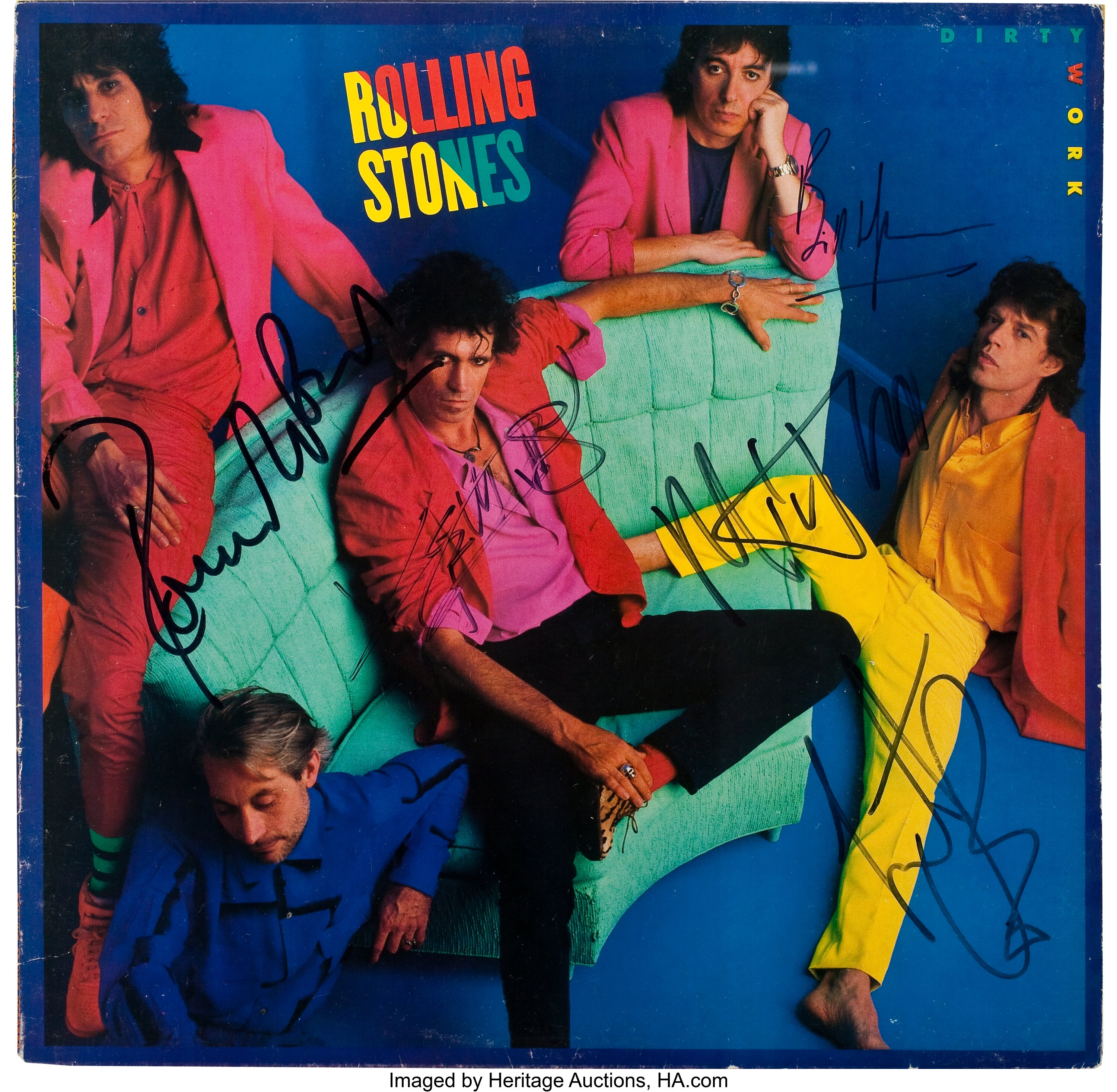 The Rolling Stones Band-Signed Dirty Work Album Cover.... Music | Lot