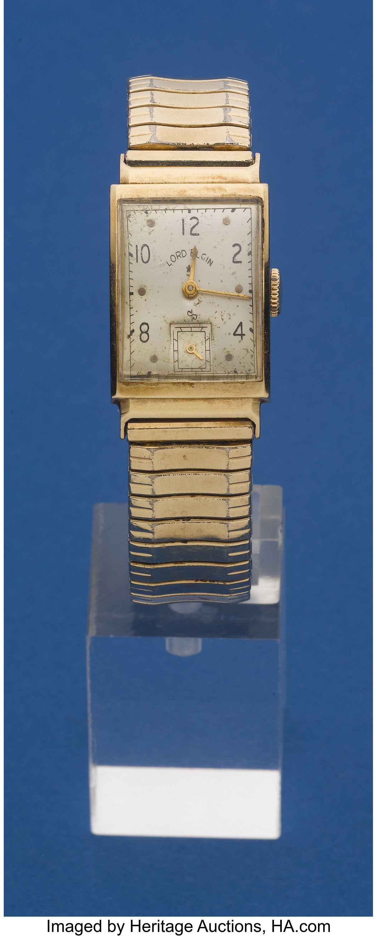 Lord Elgin 14k Gold Rectangular Wristwatch. Timepieces Lot