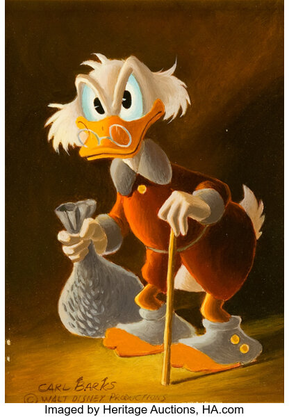 Carl Barks Uncle Scrooge with Money Bag Painting Original Art c