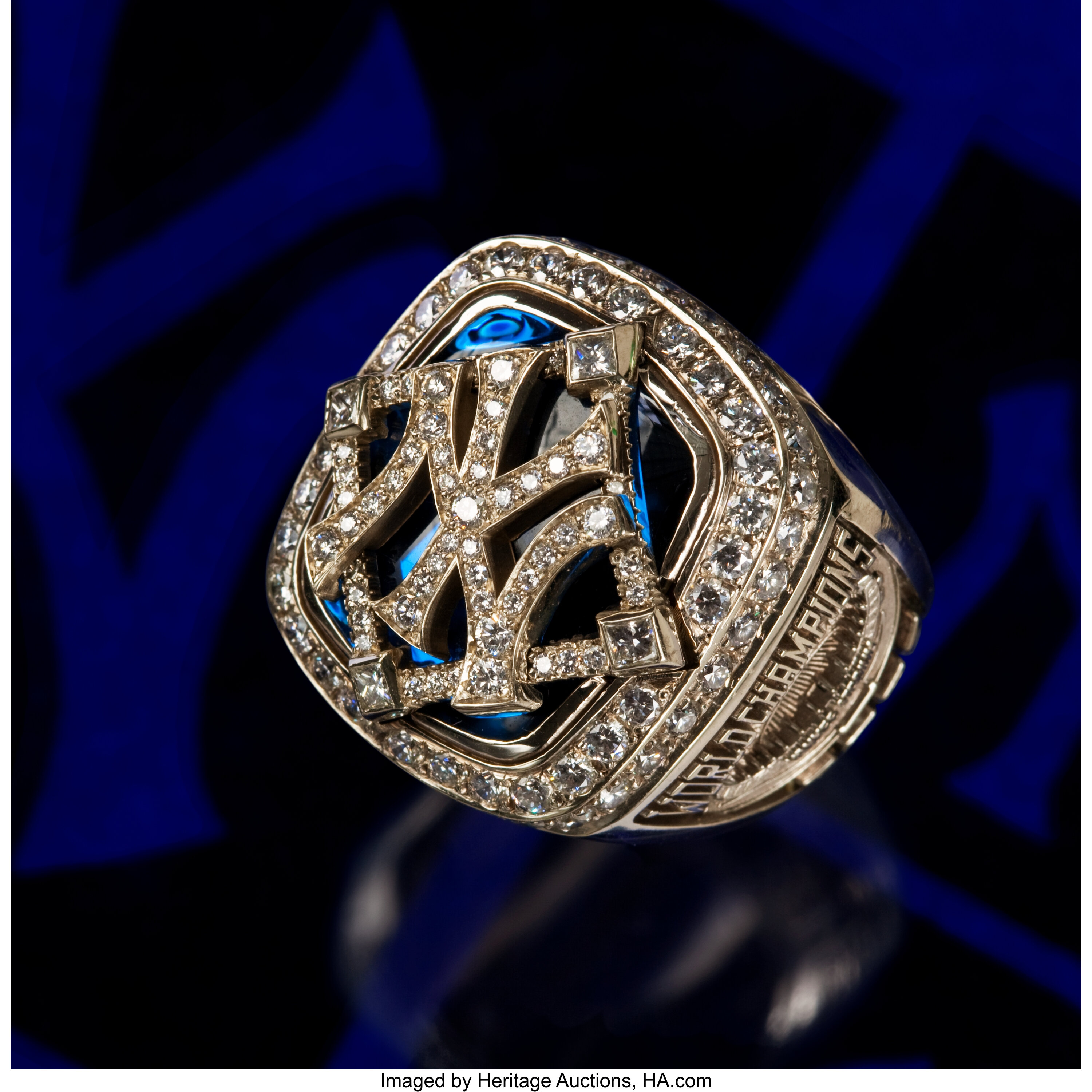 NY Yankee Championship rings on display at the Yankee museum in Yankee  stadium.