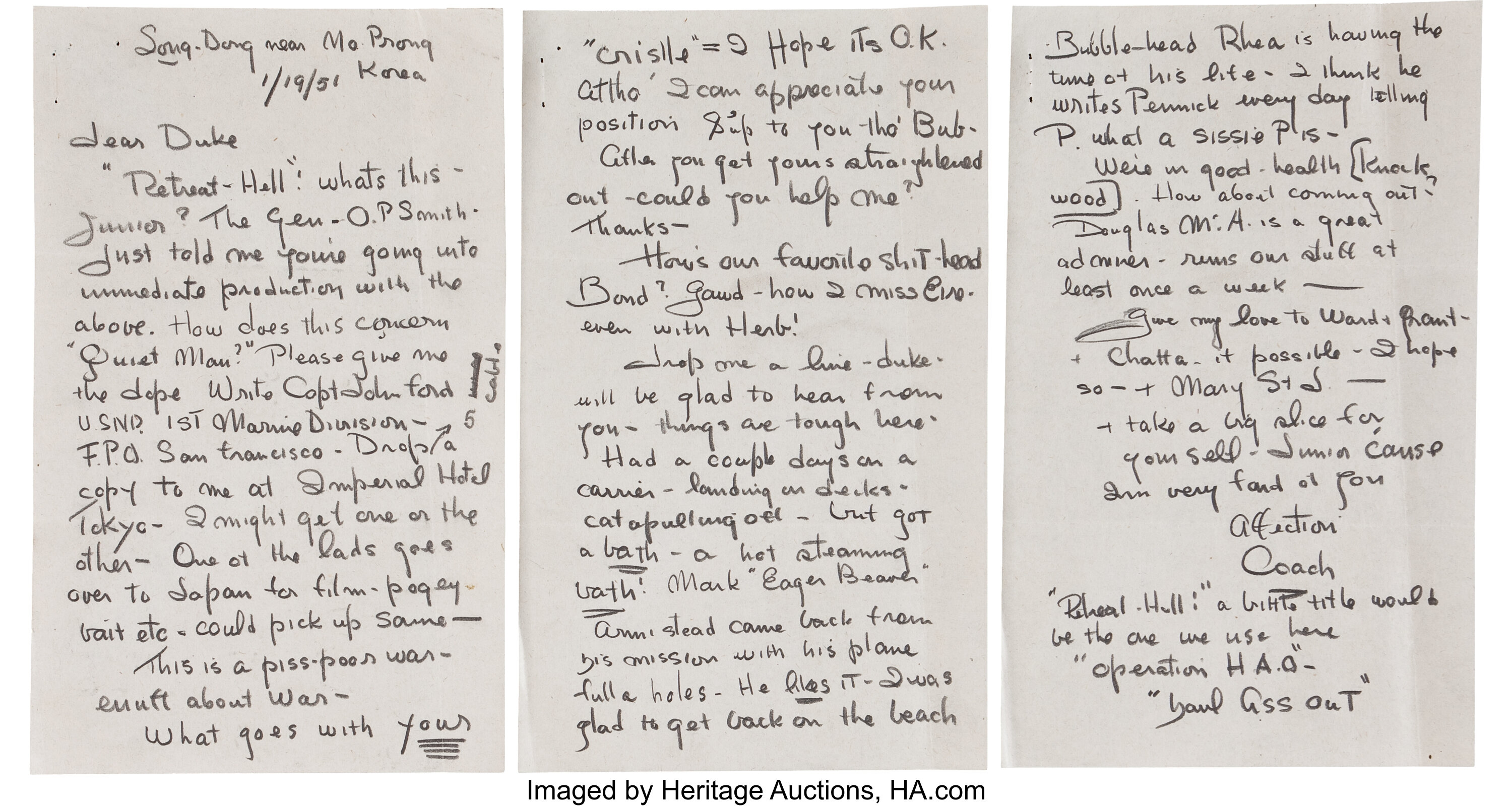 A John Ford Handwritten Letter, 1951.. ... Movie/TV Memorabilia | Lot ...