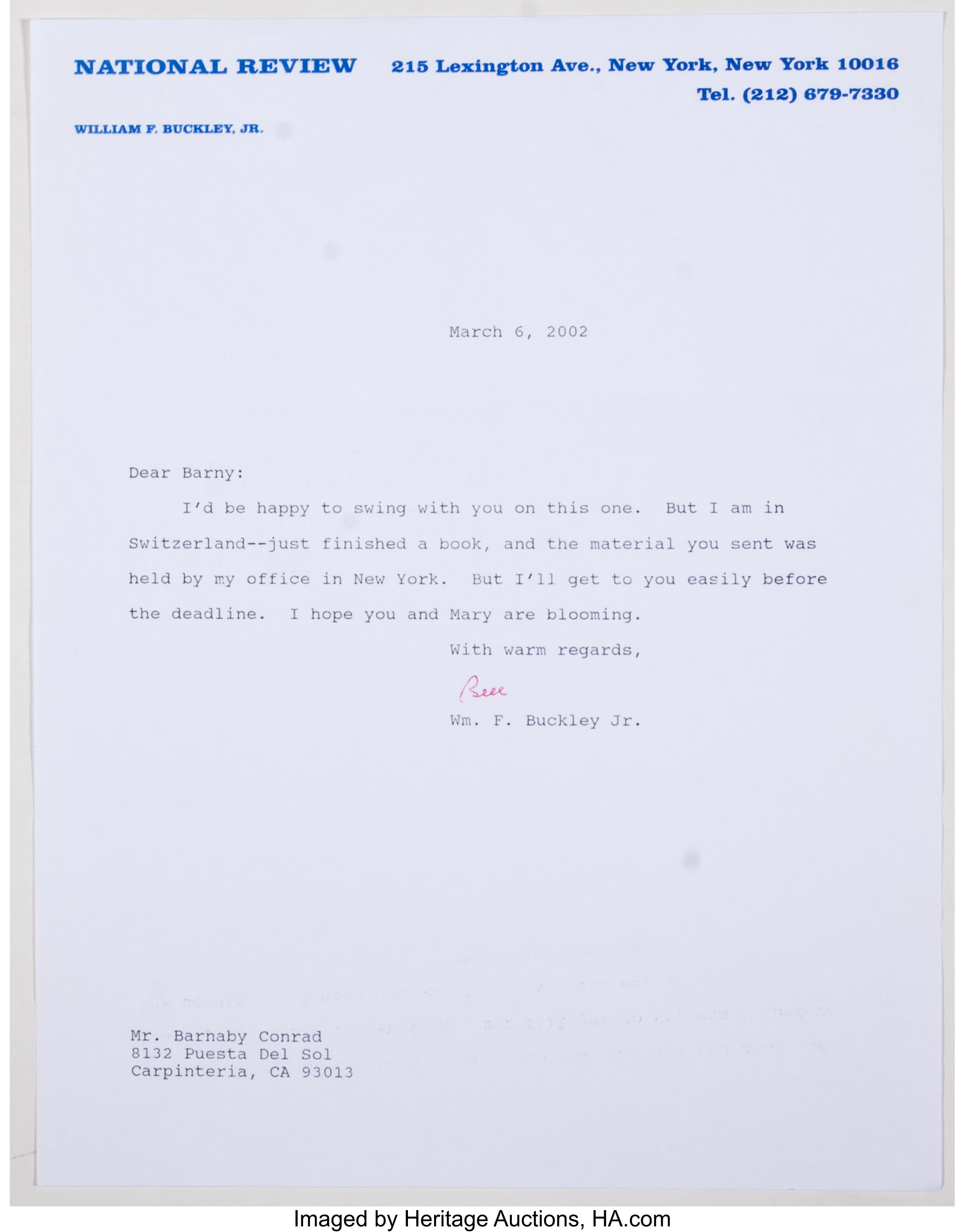 William F Buckley Jr Two Typed Letters Signed And On National Lot Heritage Auctions