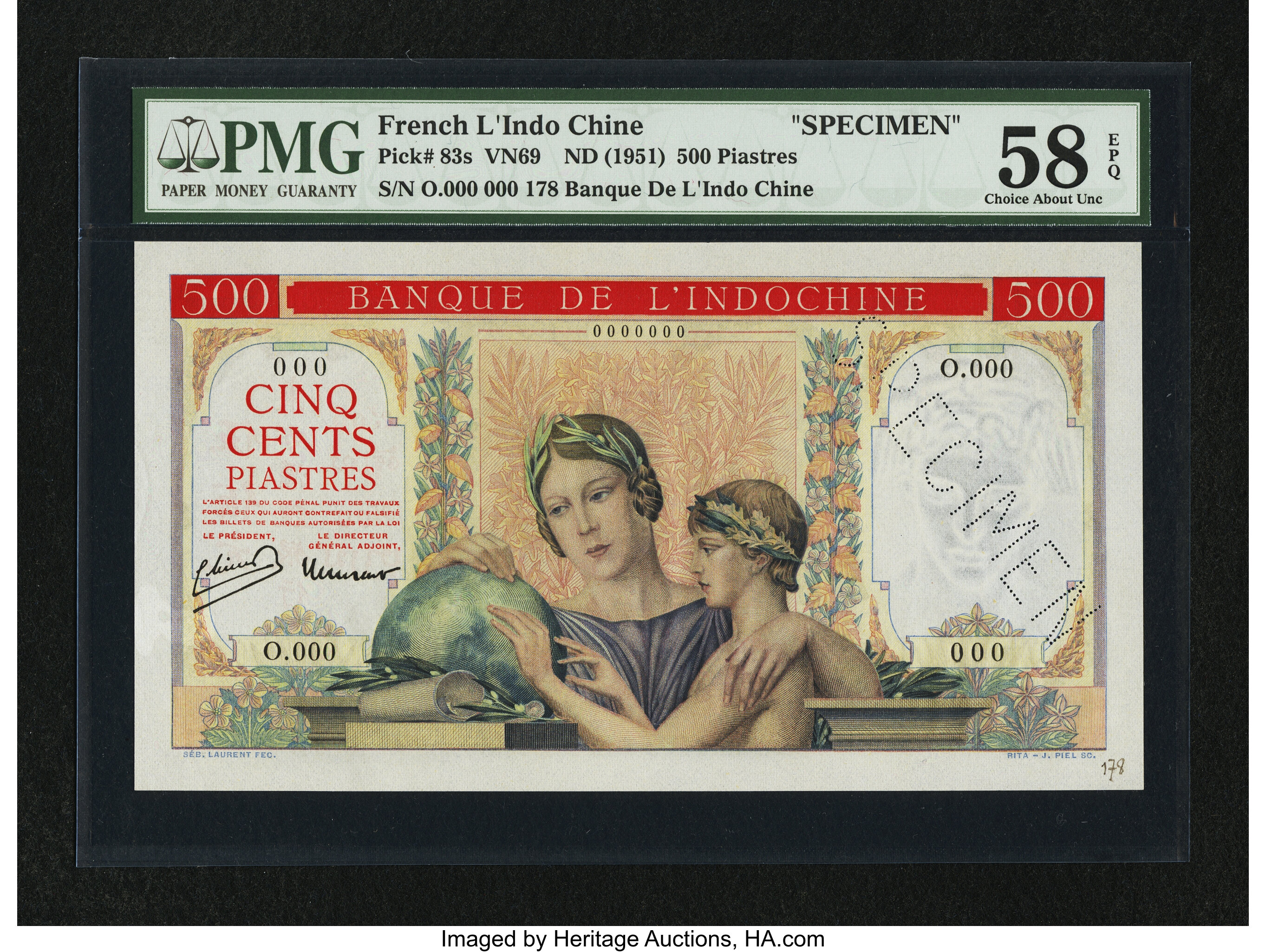 French Indo-China Banque de L'Indochine 500 Piastres ND (1951