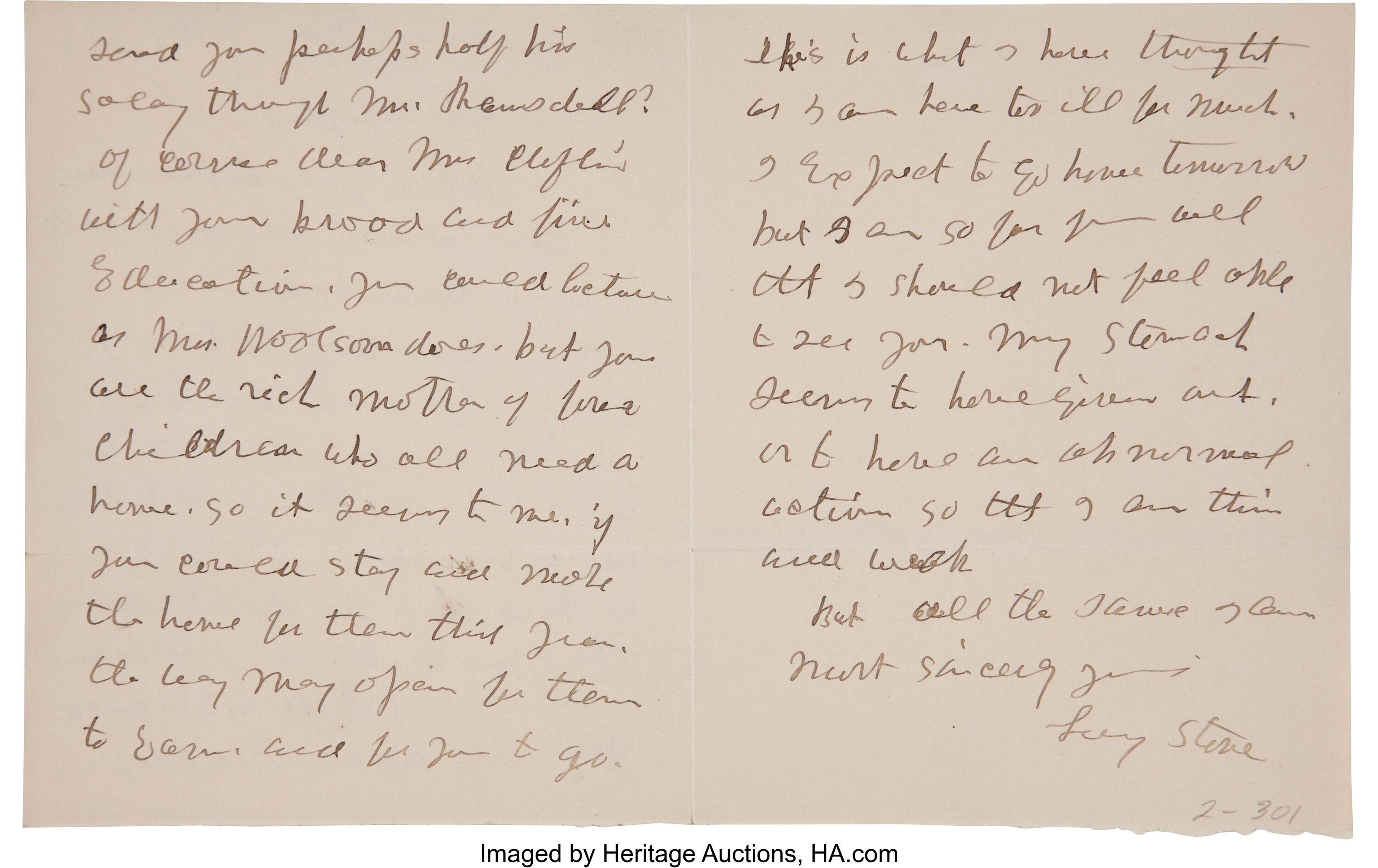 Lucy Stone Autograph Letter Signed 