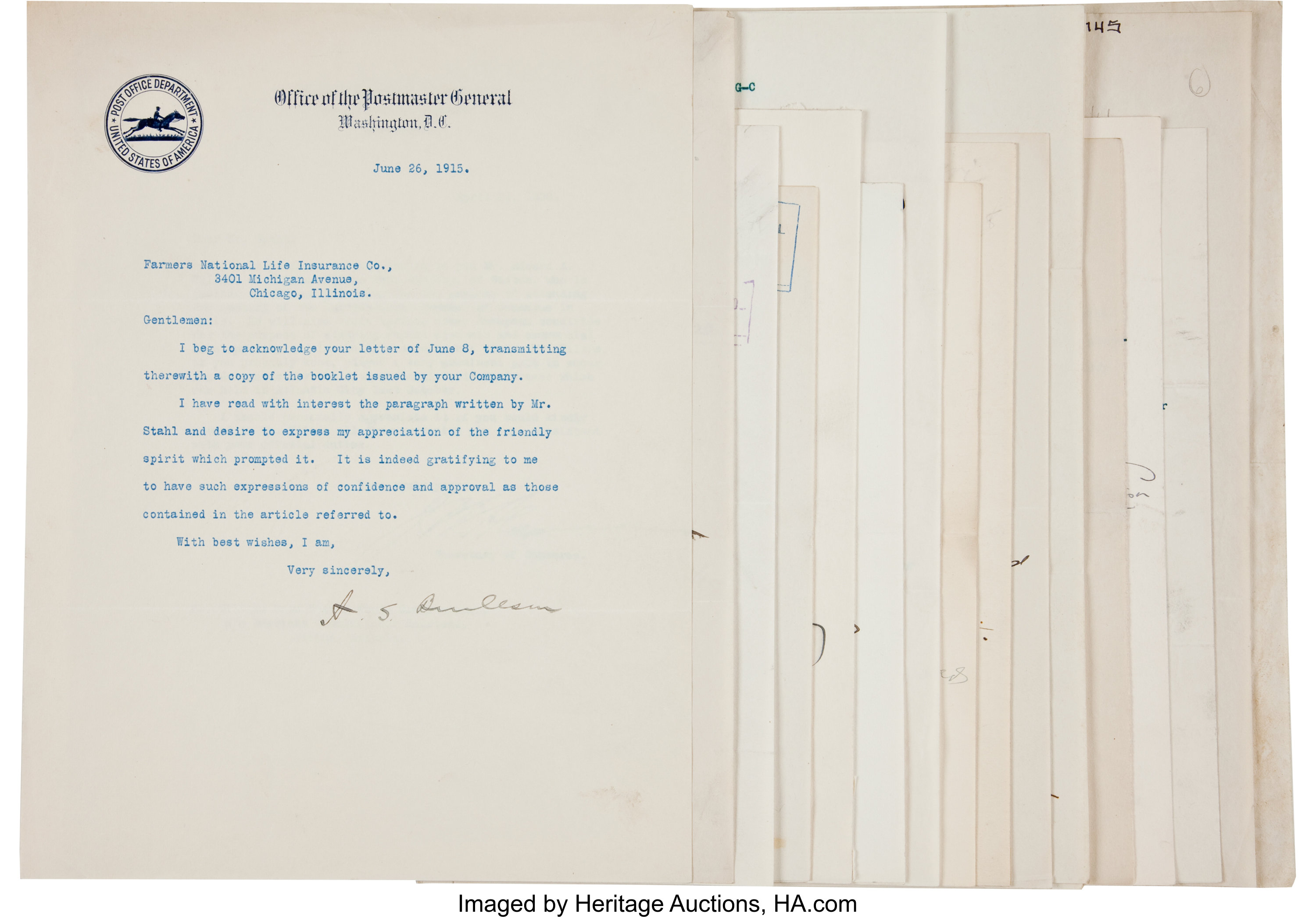 Woodrow Wilson Cabinet Members Typed Letters Signed 15