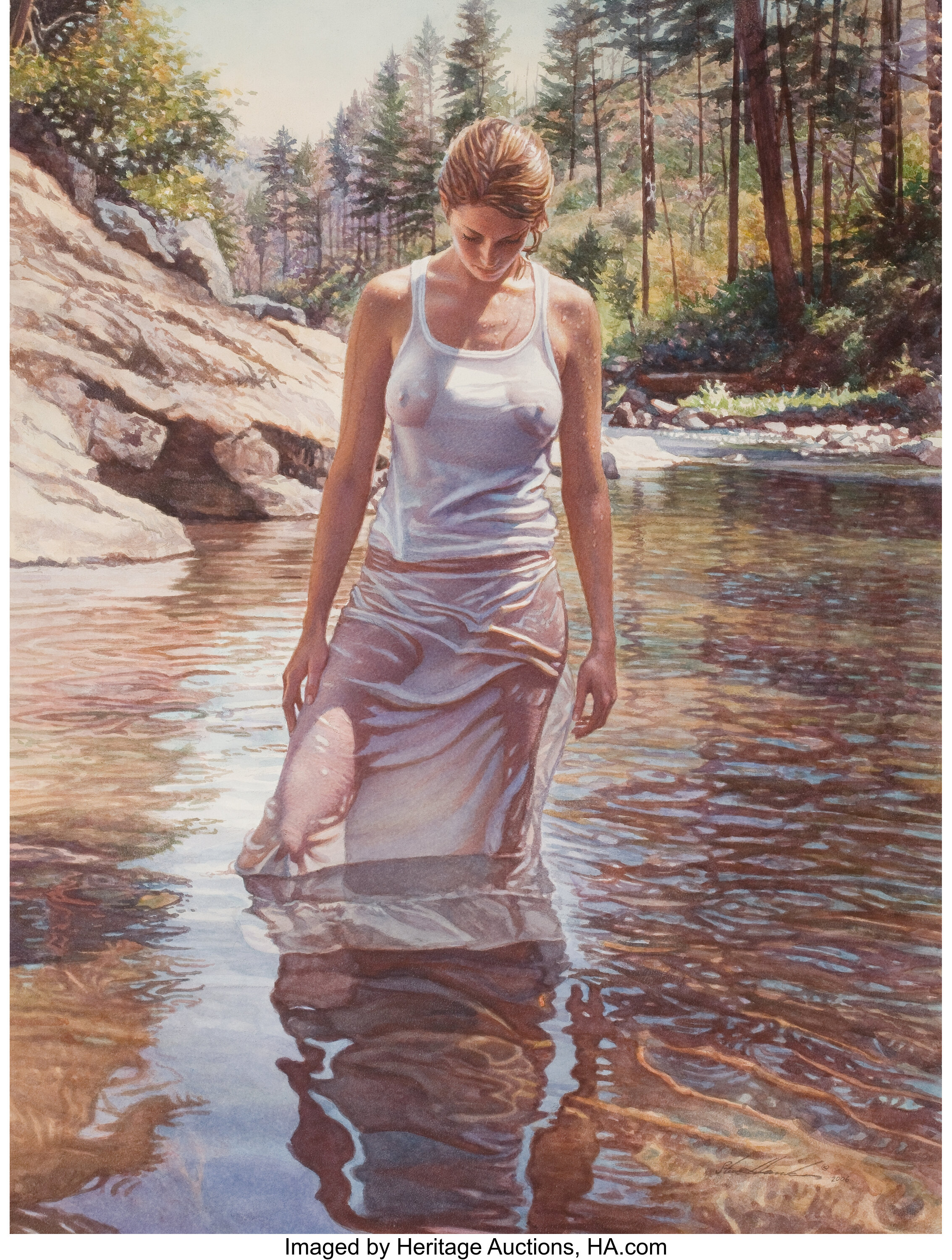 Steve Hanks American B 1949 Cool Water Watercolor On Board Lot