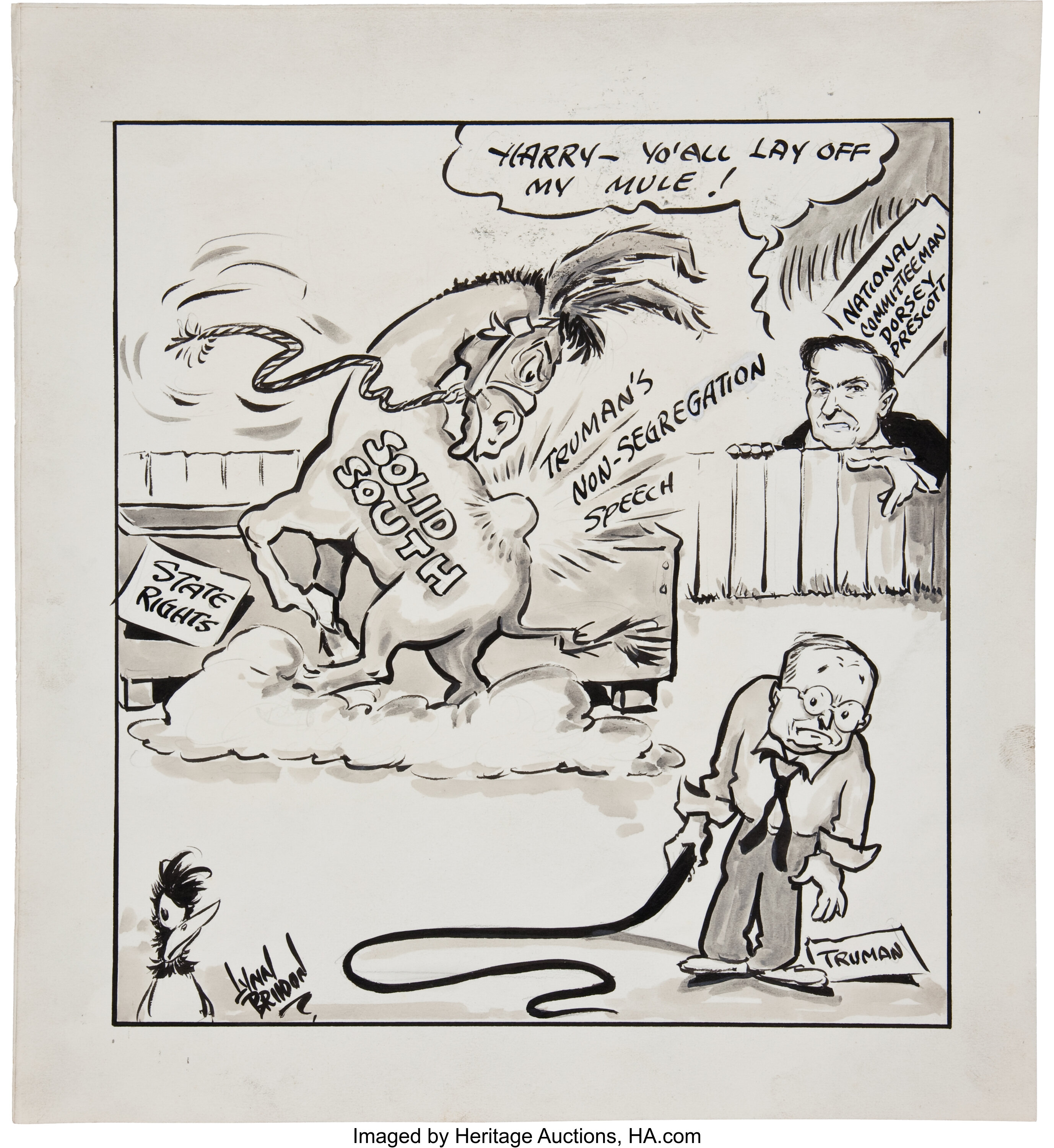 [Harry S. Truman] Original Civil Rights Themed Political Cartoon | Lot