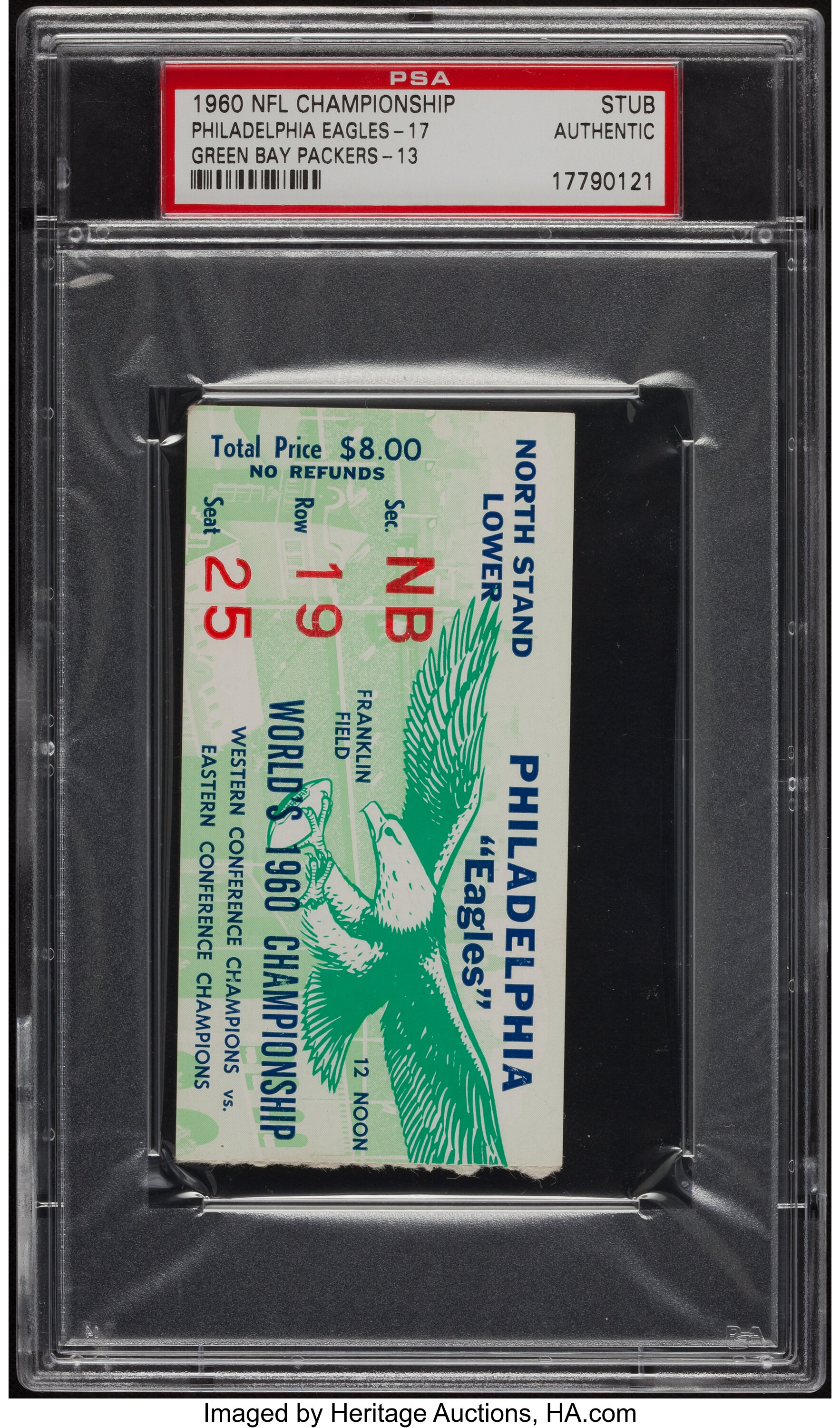 1960 NFL Championship Game Packers vs. Eagles Full Ticket, PSA