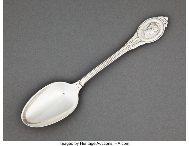 E Jaccard & Co. St Louis Coin Silver Fiddleback Spoon 8.5” Monogrammed 60g