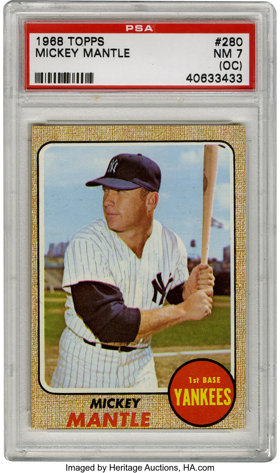 1968 Topps # 280 Mickey Mantle New York Yankees (Baseball Card) PSA 7 - NM  Yankees