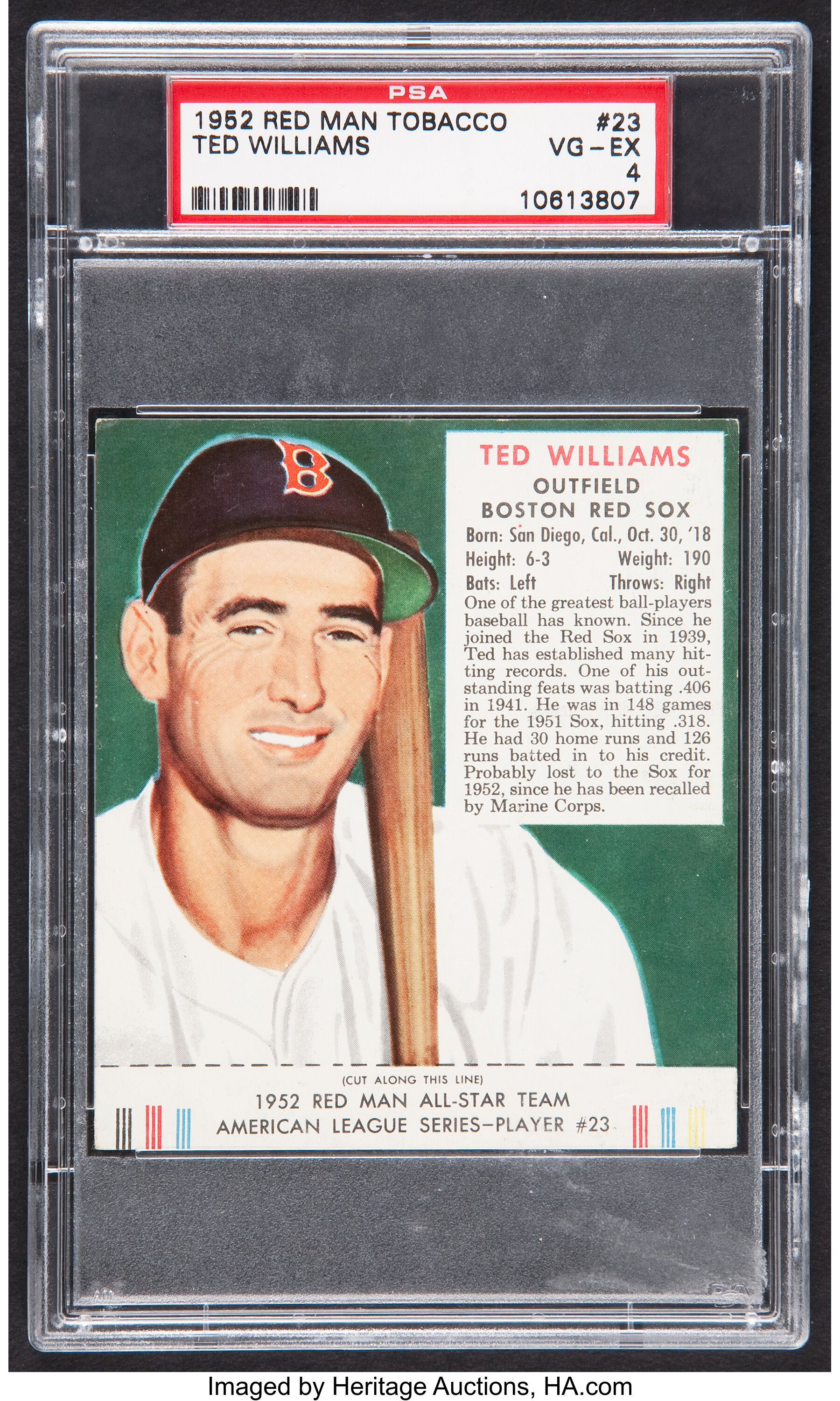 1952 Red Man Tobacco Ted Williams #23A PSA EX 5. The key to the, Lot  #62007