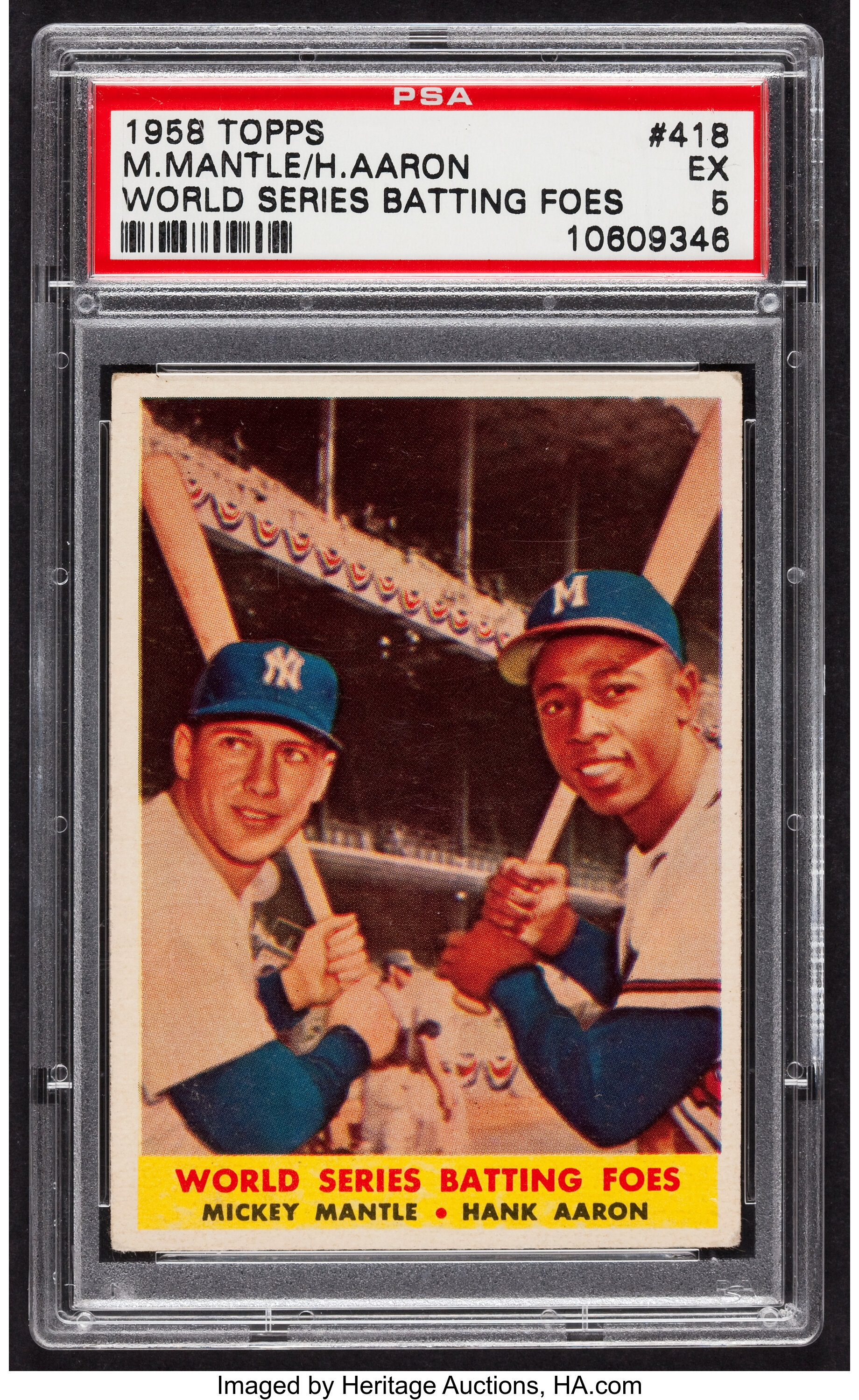 1958 Topps #418 Mickey Mantle/Hank Aaron World Series Batting Foes