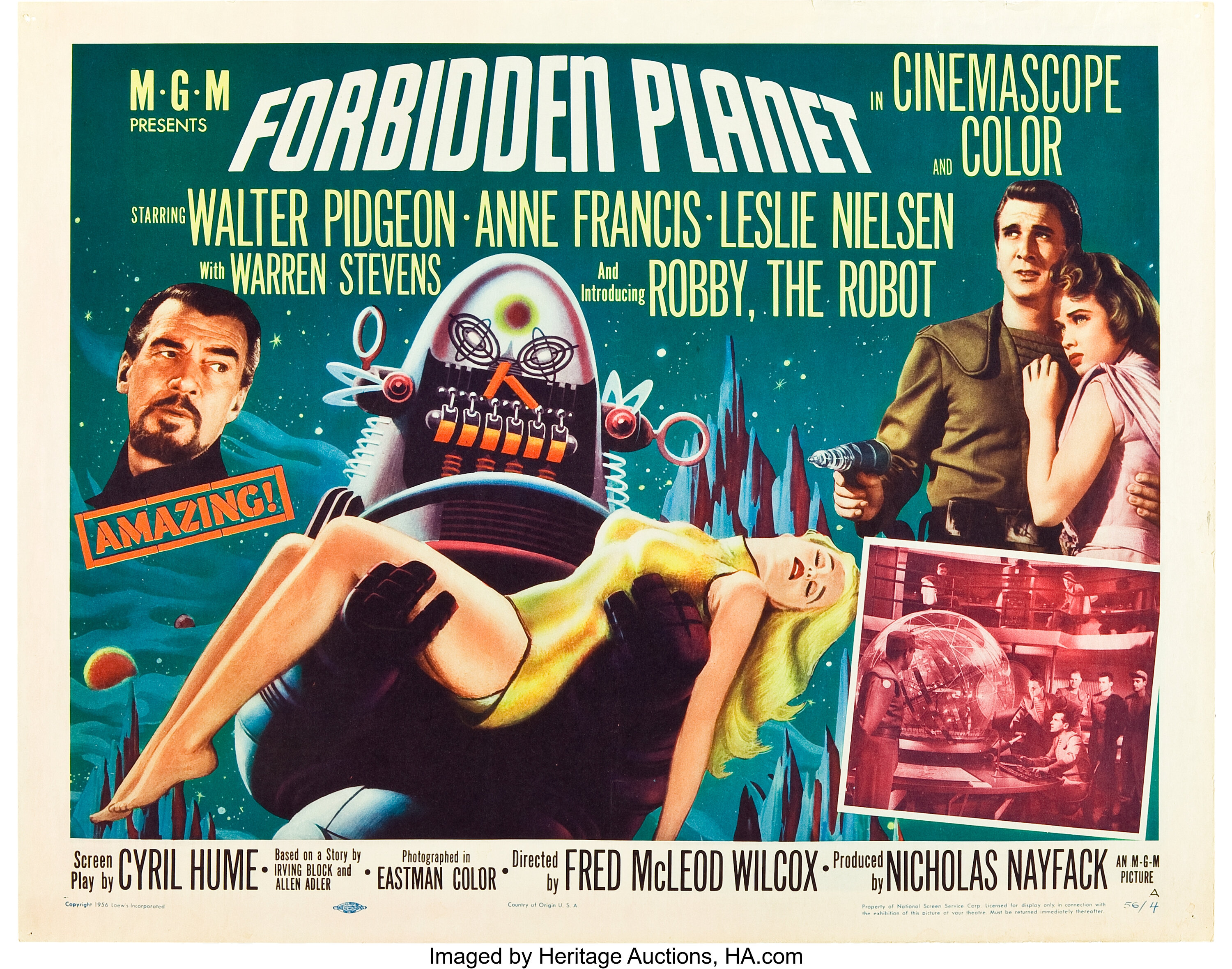 Forbidden Planet 1956 Vintage Science Fiction Movie Poster Half