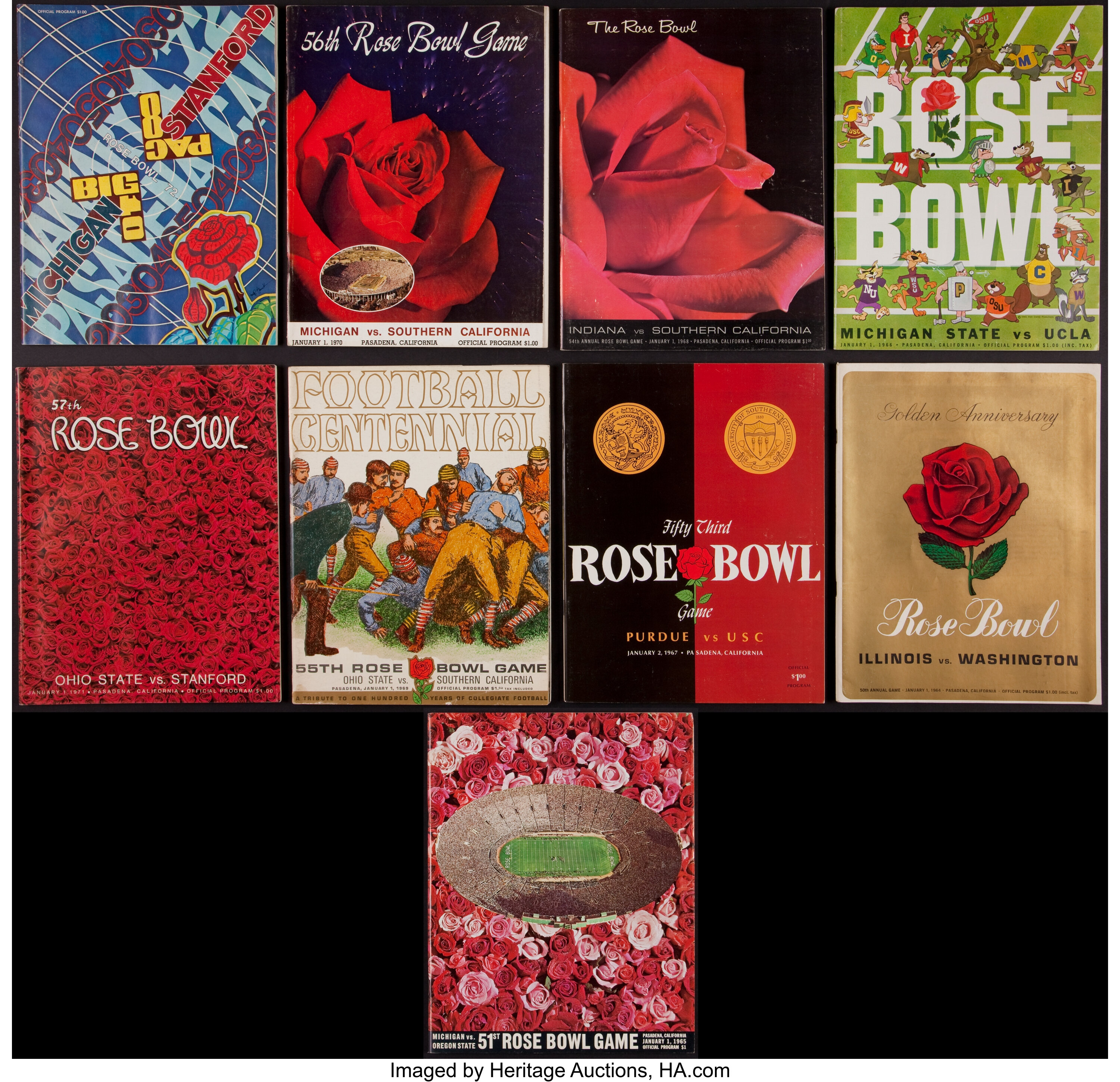 196472 Rose Bowl Programs Run of 9.... Football Collectibles Lot