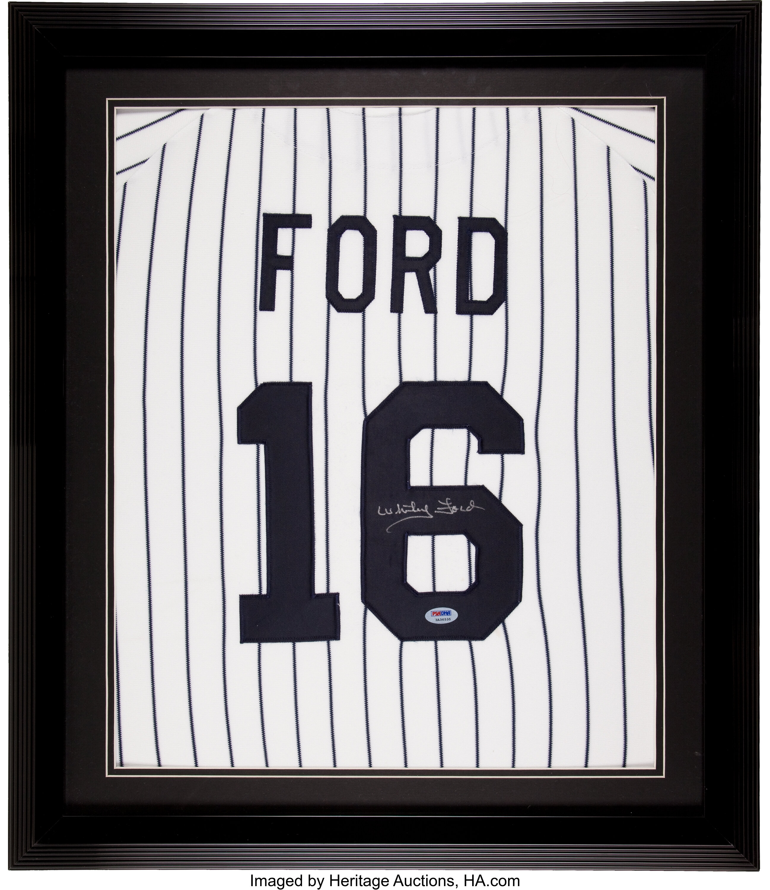 Whitey Ford Signed Jersey Number Display. Baseball Collectibles, Lot  #41071