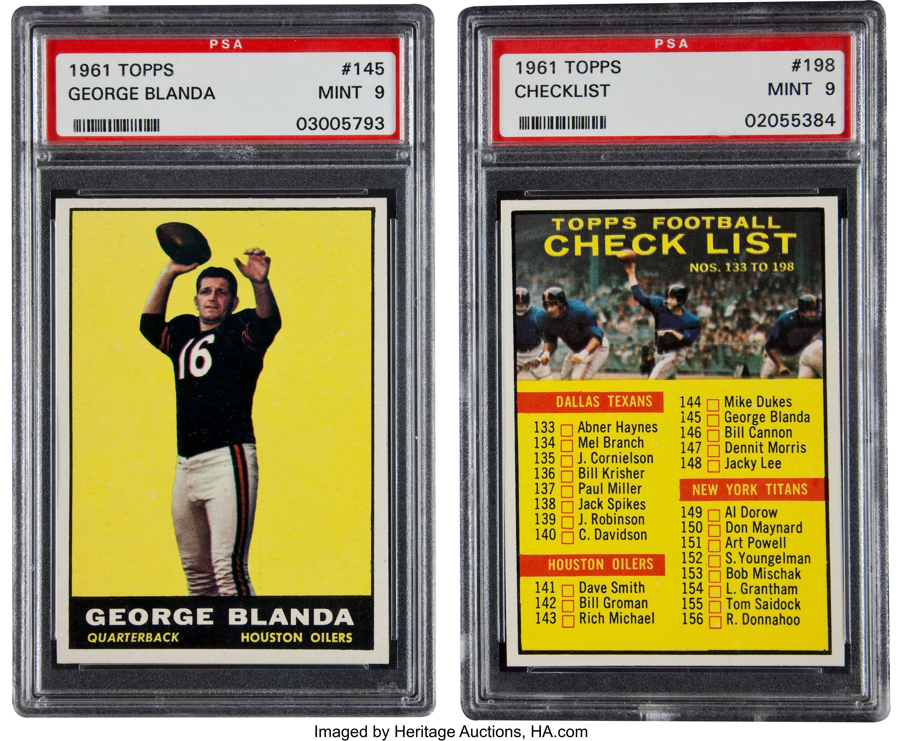 1961 Topps Football Blanda Checklist Psa Mint 9 Pair 2 Lot Heritage Auctions