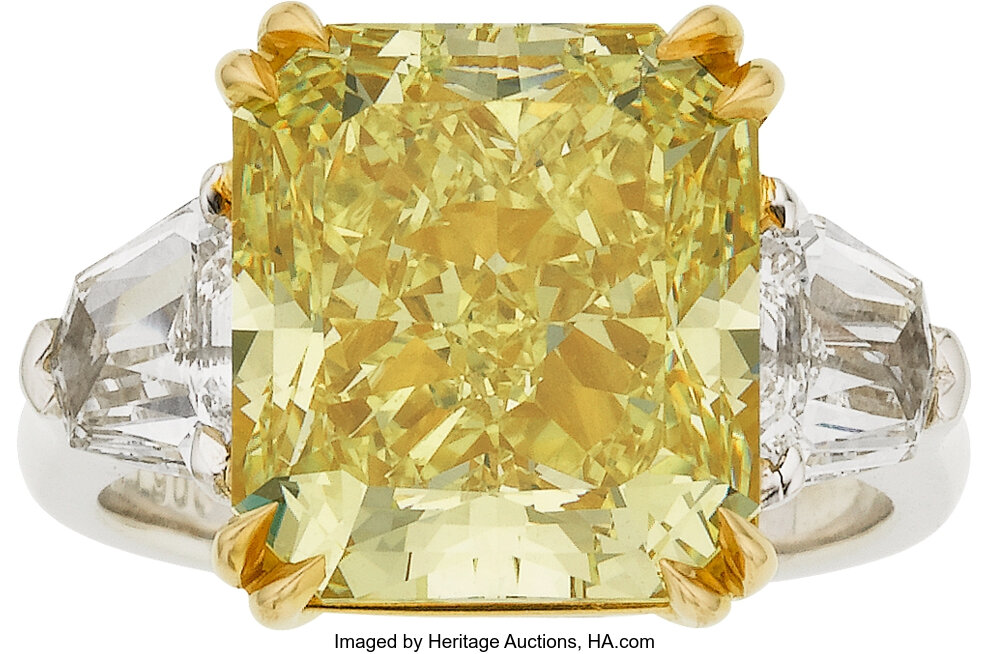 Fancy Intense Yellow Diamond, Diamond, Platinum, Gold Ring, | Lot