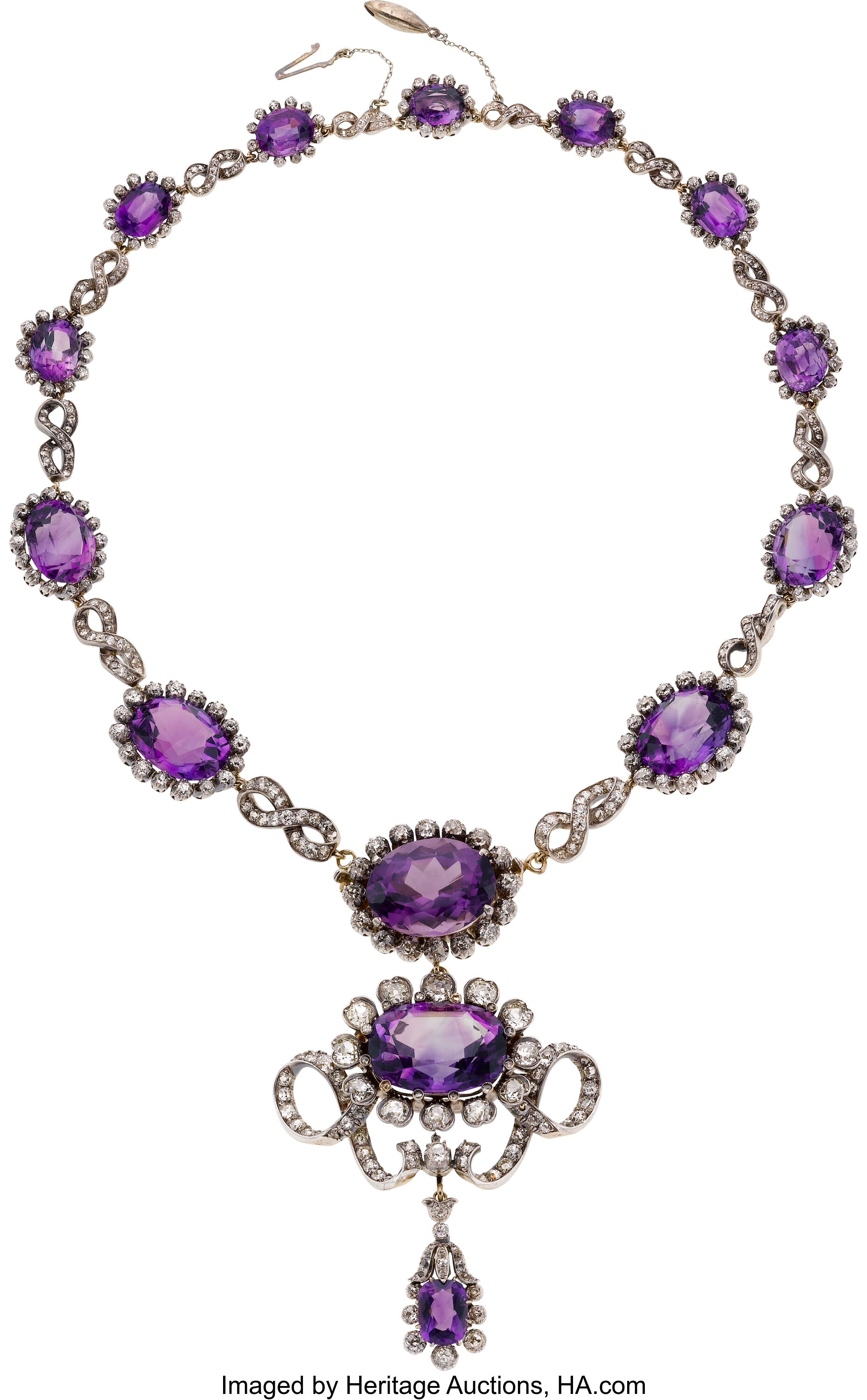 Victorian Amethyst, Diamond, Silver-Topped Gold Necklace, | Lot #58145 ...