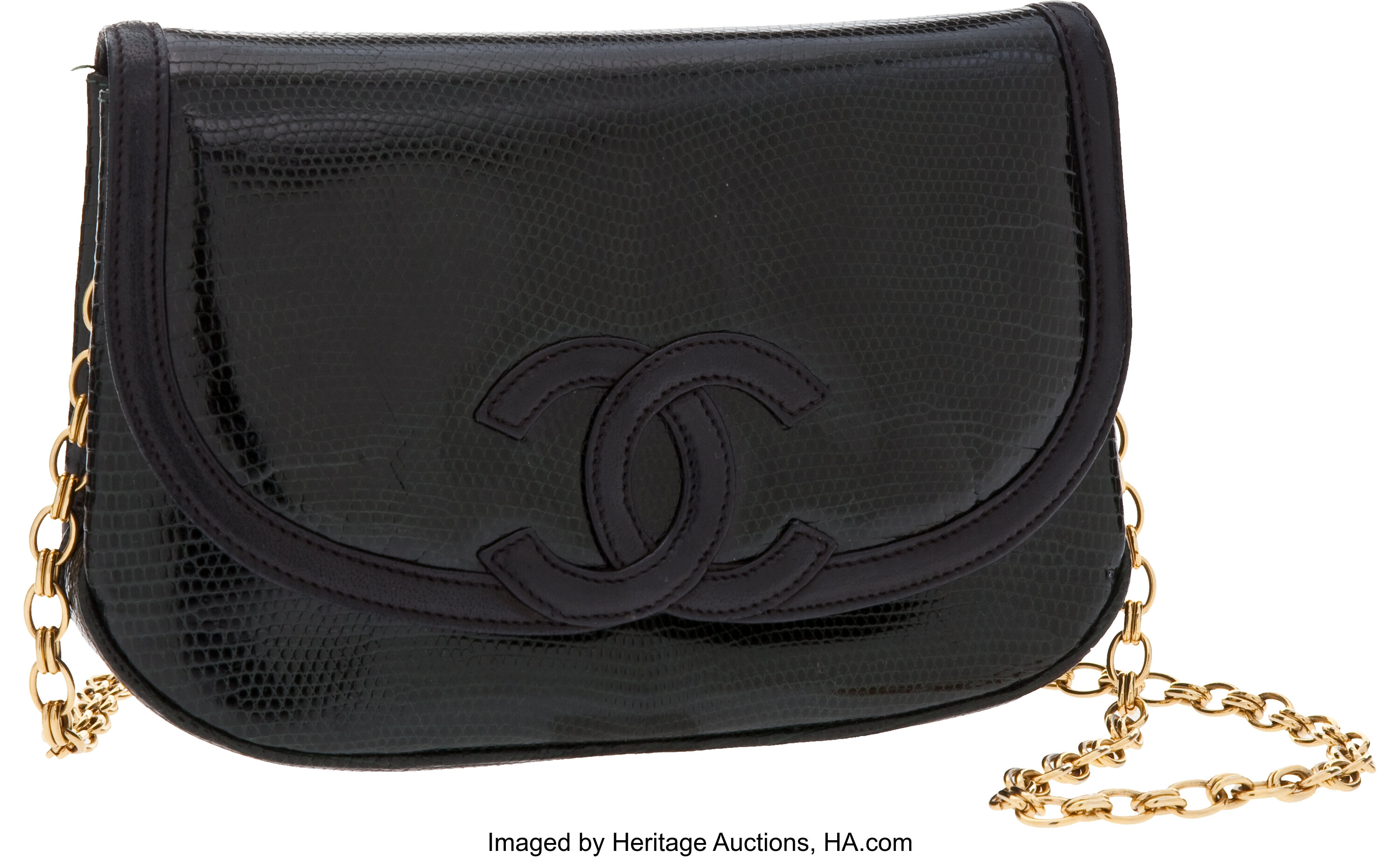 Sold at Auction: Rare Vintage Chanel Black Lizard Mini Flap Bag