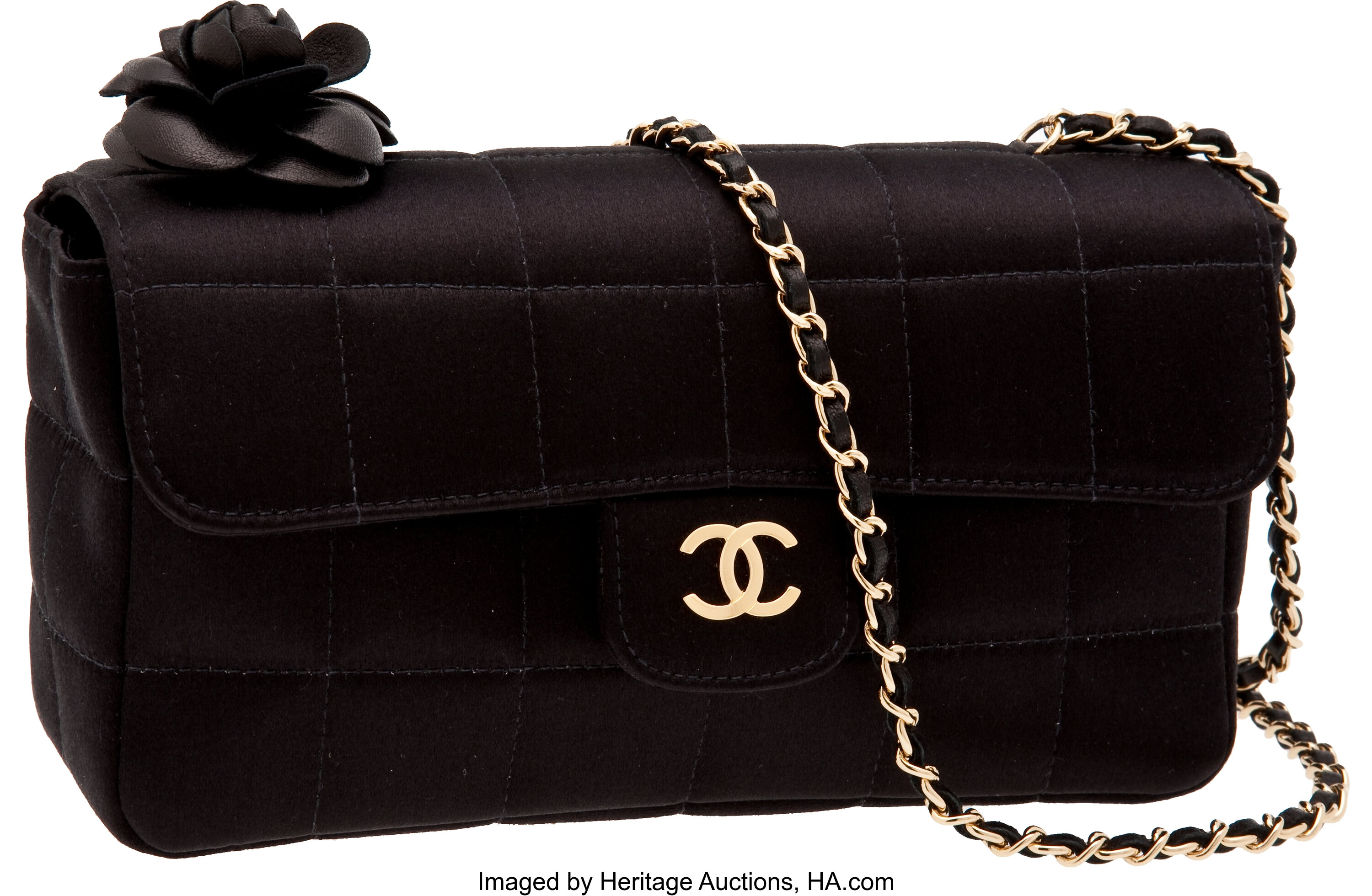 Chanel CHANEL Cocomark Flower Lace Clutch Bag Satin Black C2616