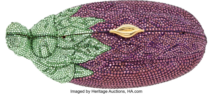 Judith Leiber Full Bead Purple Eggplant Minaudiere Evening Bag