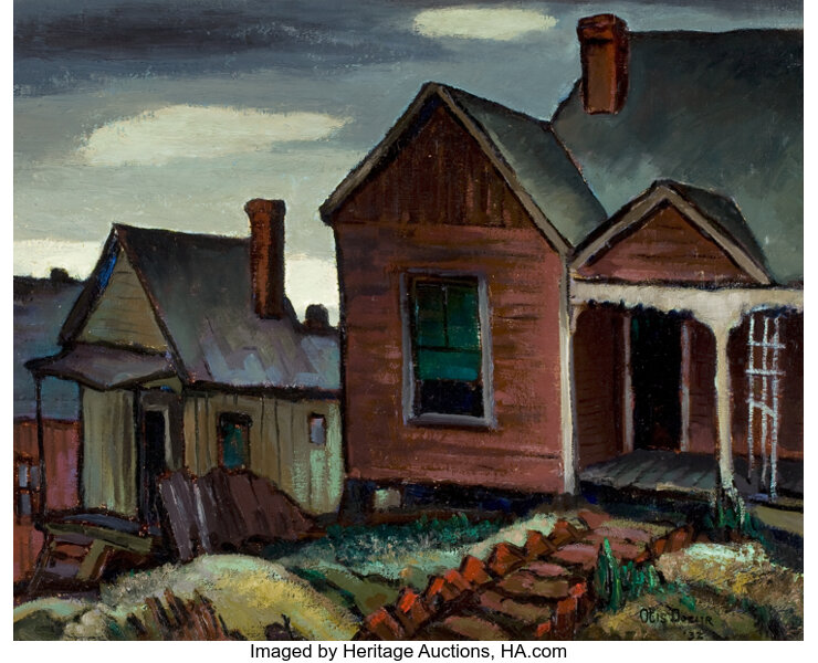 Paintings, OTIS DOZIER (American, 1904-1987). Old Houses, McKinney Ave Dallas,
1932. Oil on canvas . 16 x 20 inches (40.6 x 50.8 cm...