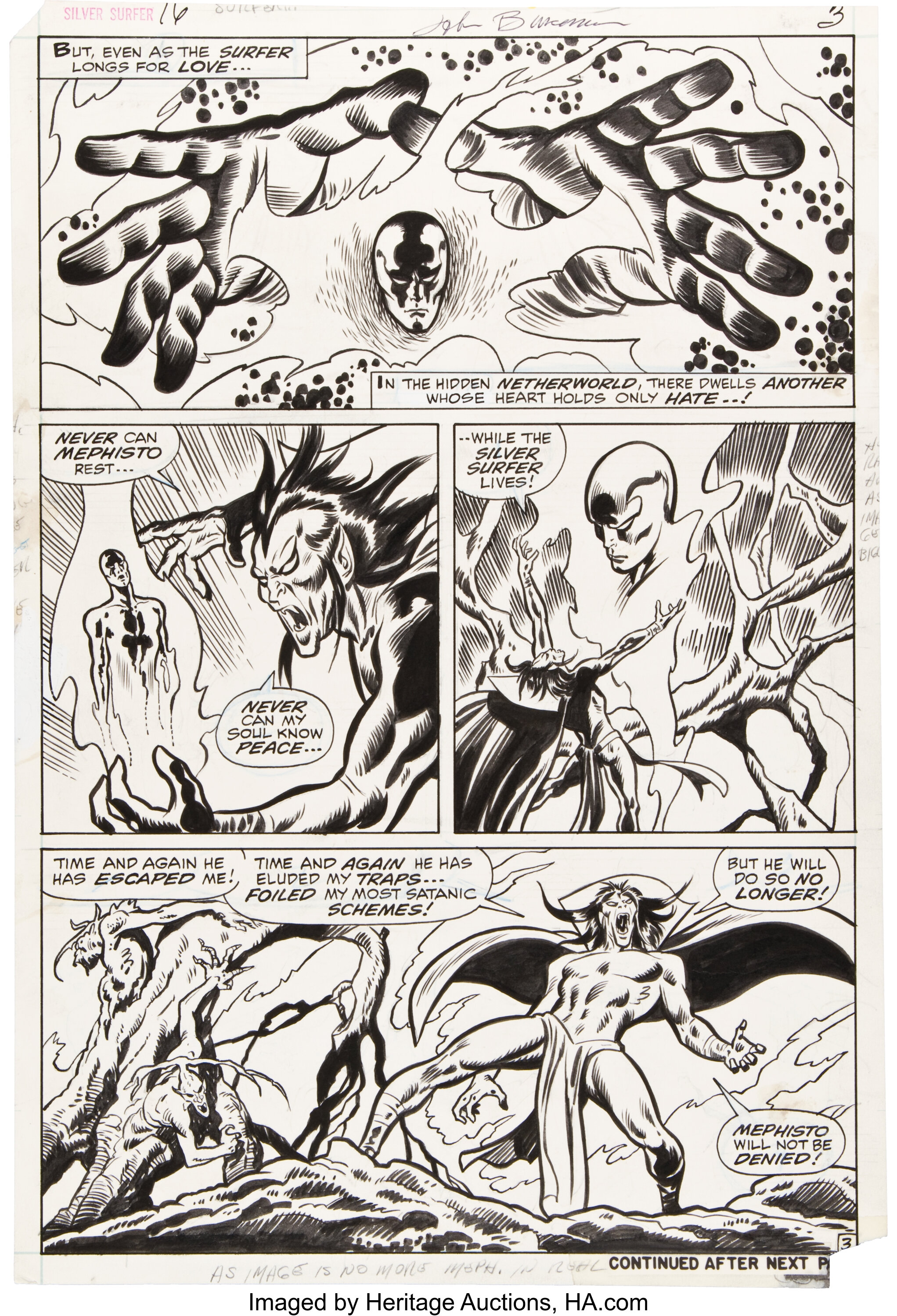 John Buscema and Chic Stone Silver Surfer #16 Mephisto page 3 | Lot ...