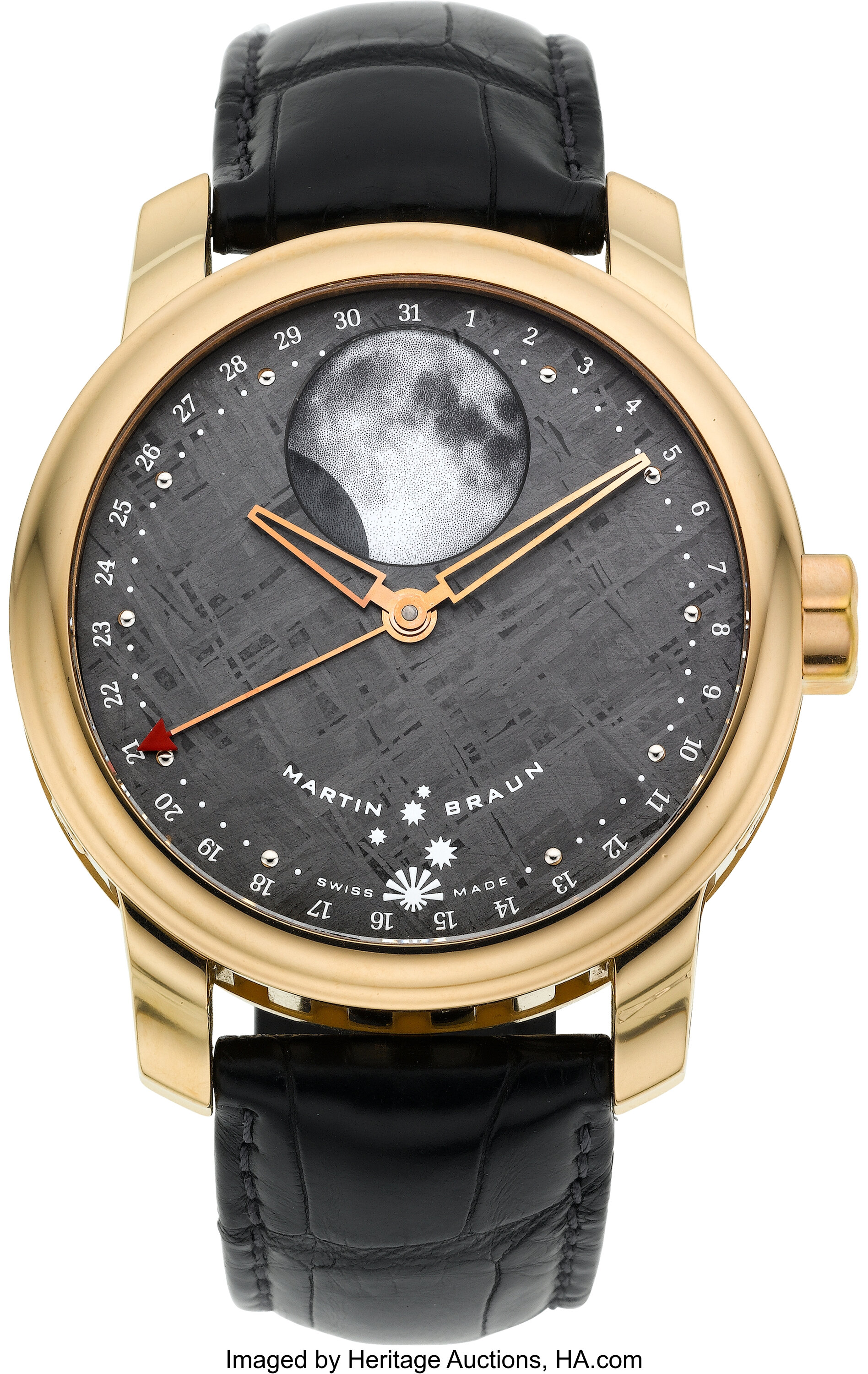 Martin Braun 18k Rose Gold Selene FC-B Moon Phase Meteorite Dial. | Lot ...