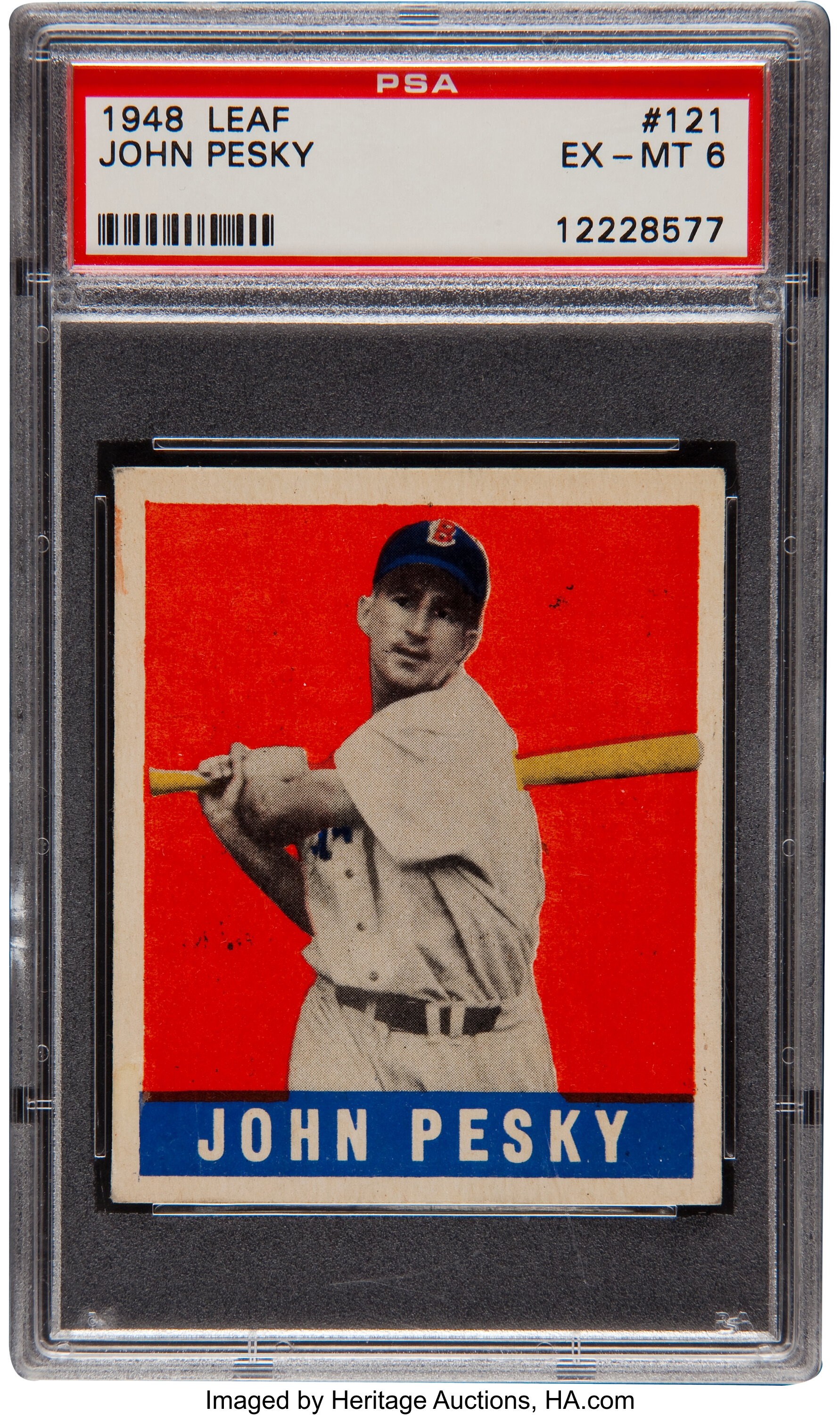 1948 Leaf John Pesky SP #121 PSA EX-MT 6. Baseball Cards