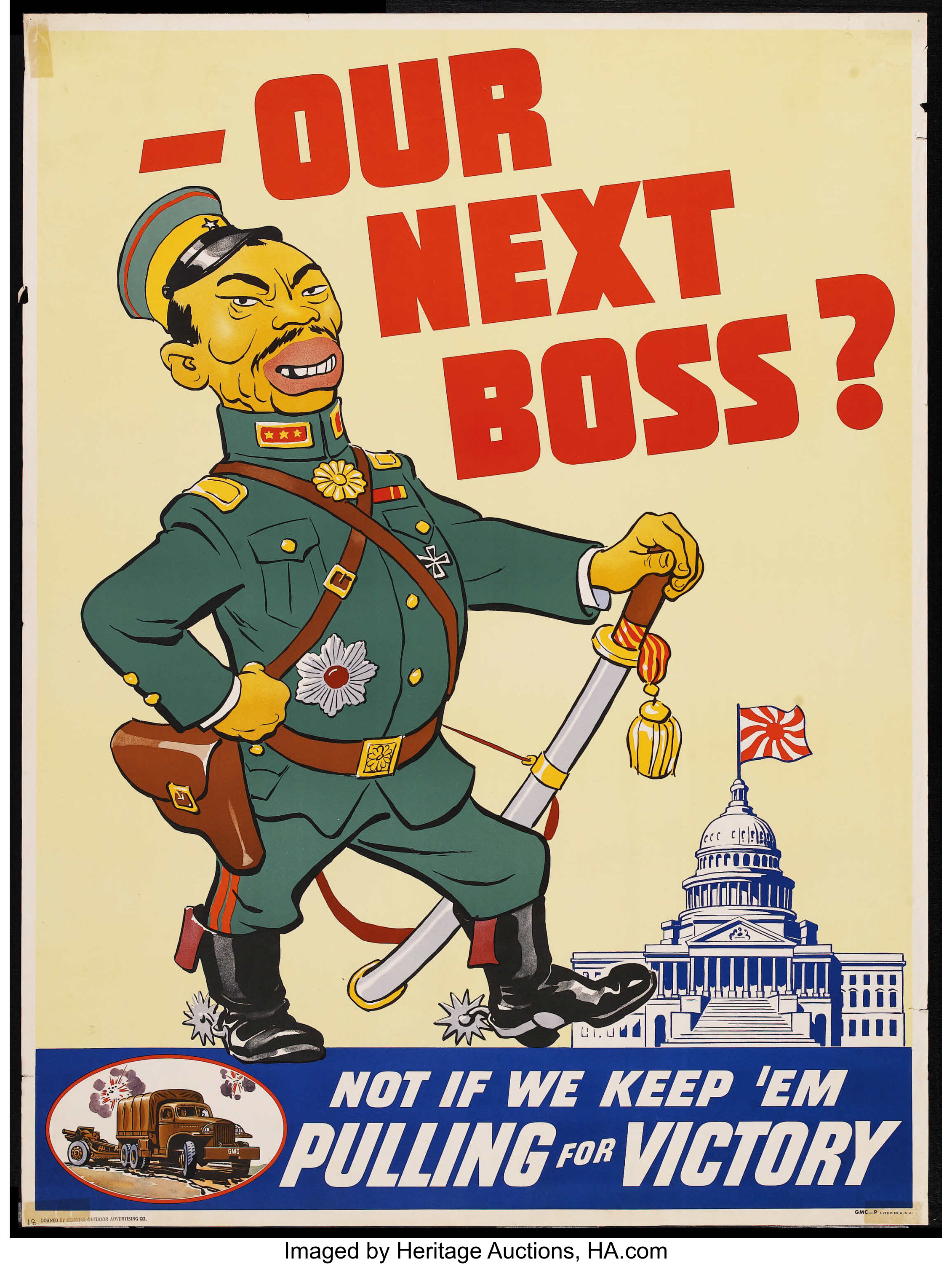 War Propaganda Poster (c. 1943). World War II Poster (30" X 39"). Lot