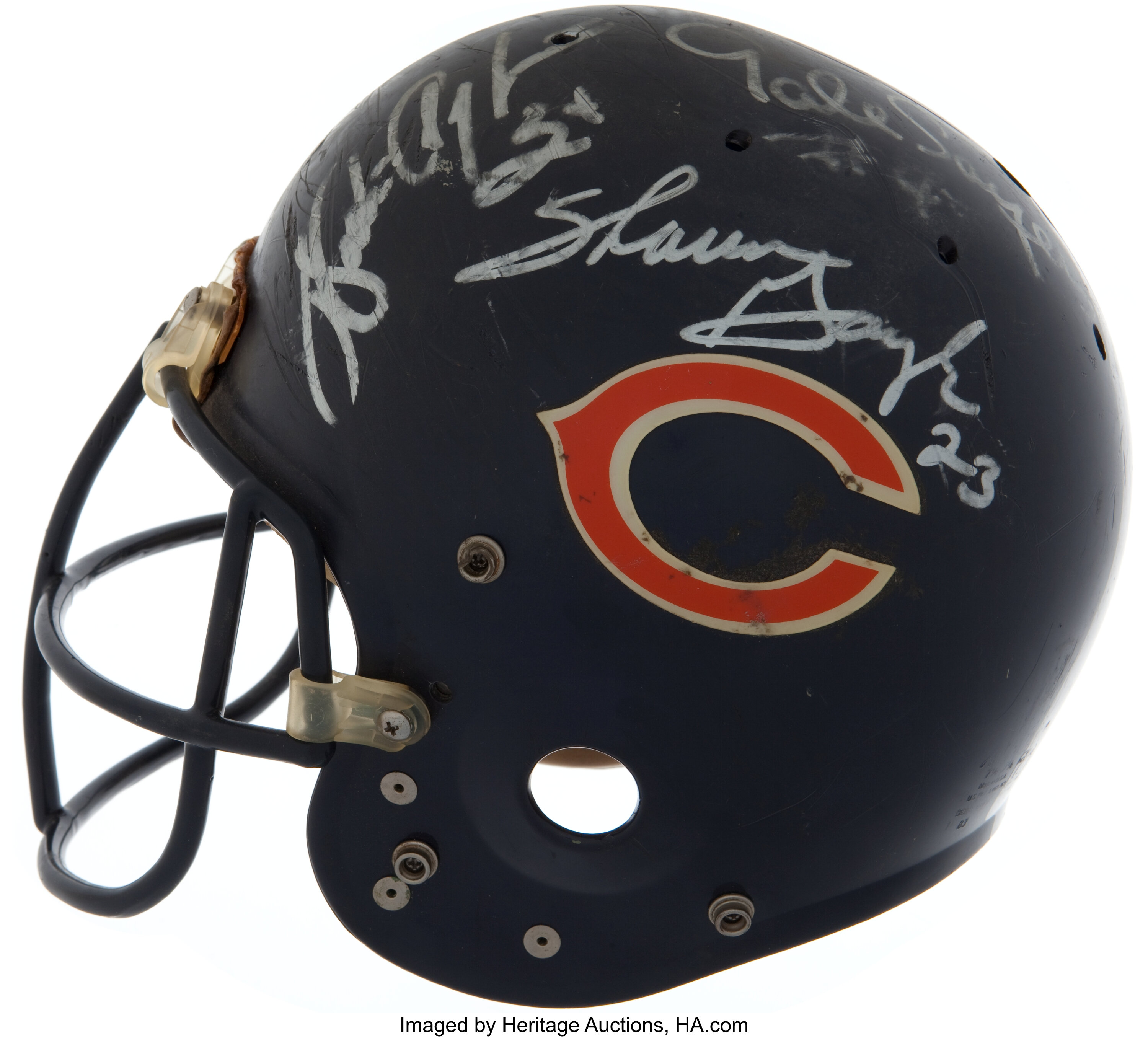 Lot - Dick Butkus Gale Sayers Signed Full Size Helmet