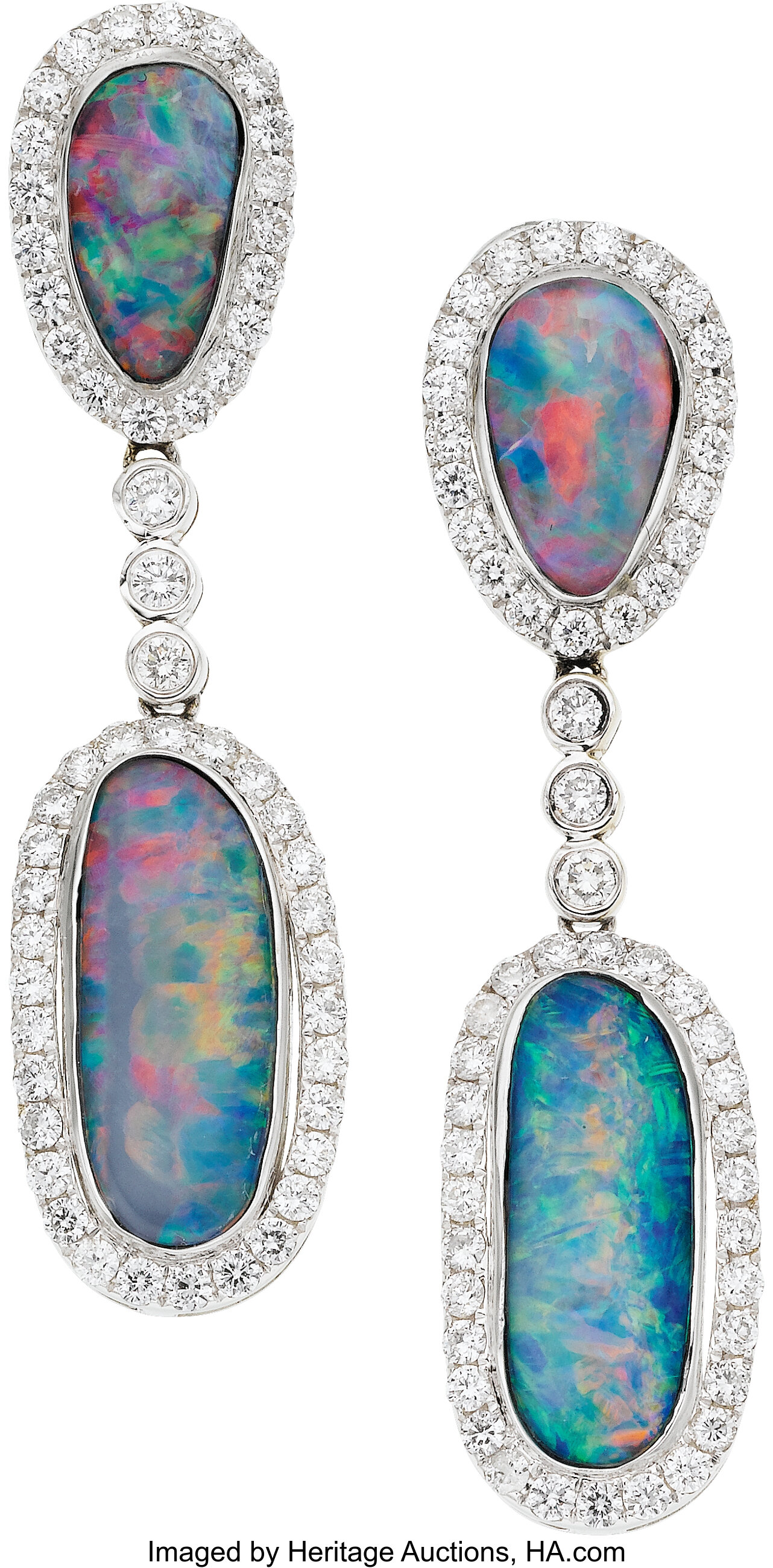 Opal, Diamond, White Gold Earrings. Estate Jewelry Earrings | Lot