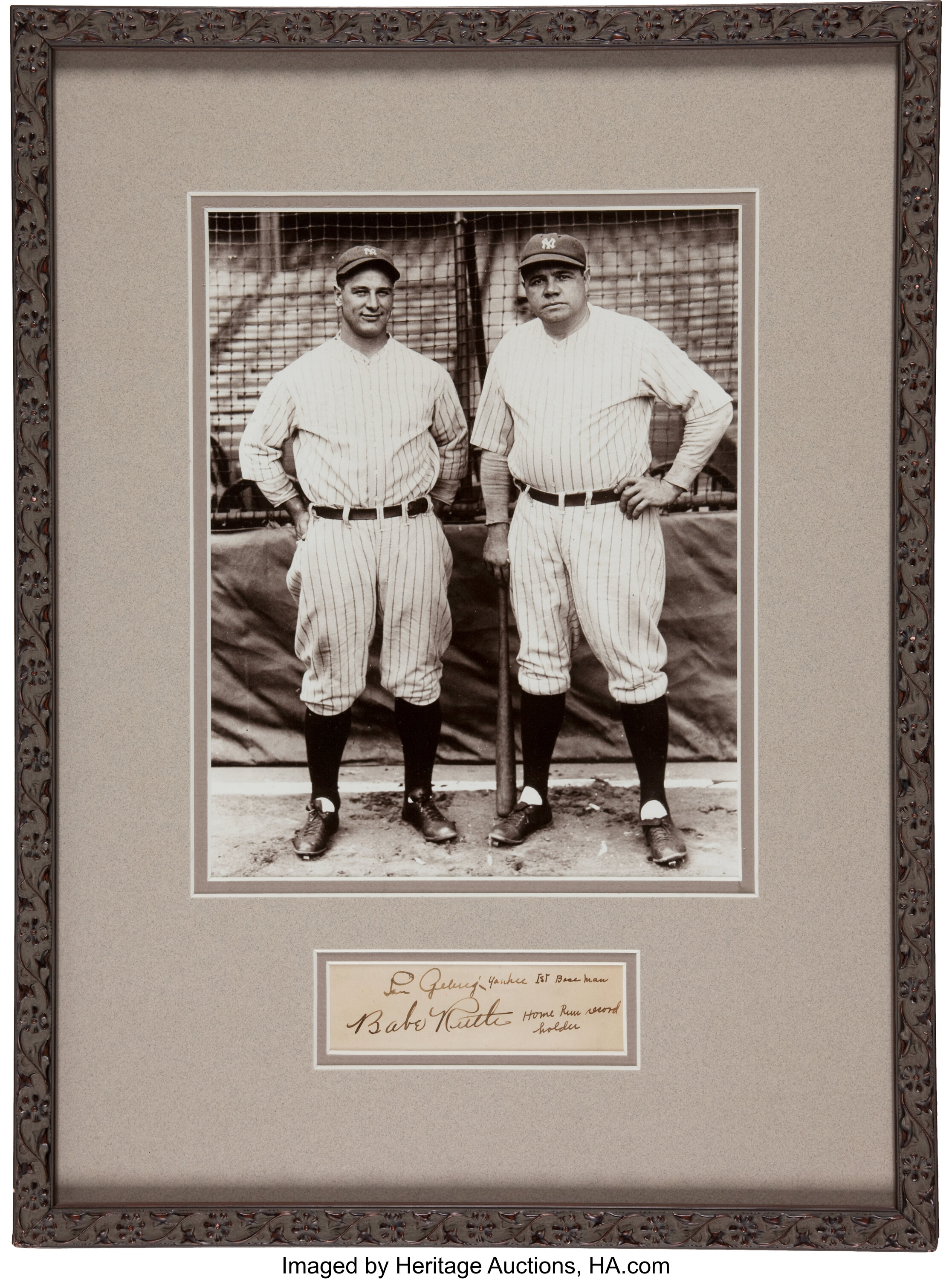 Circa 1930 Babe Ruth & Lou Gehrig Signed Display.... Baseball | Lot ...