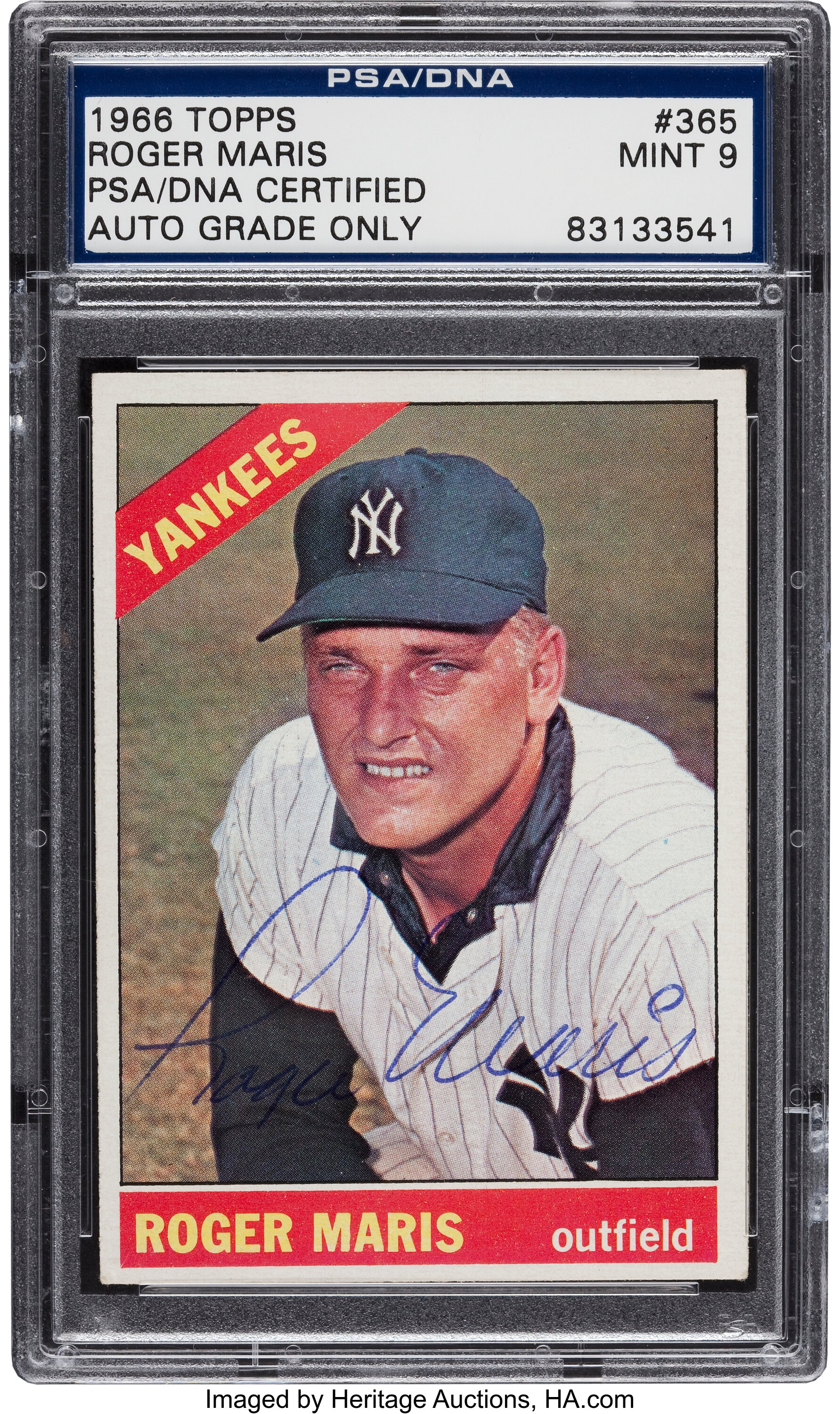 Signed 1966 Topps Roger Maris #365 PSA/DNA Mint 9. Baseball