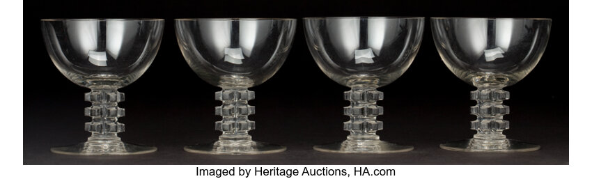 4 French Martini Glasses With Black Stem