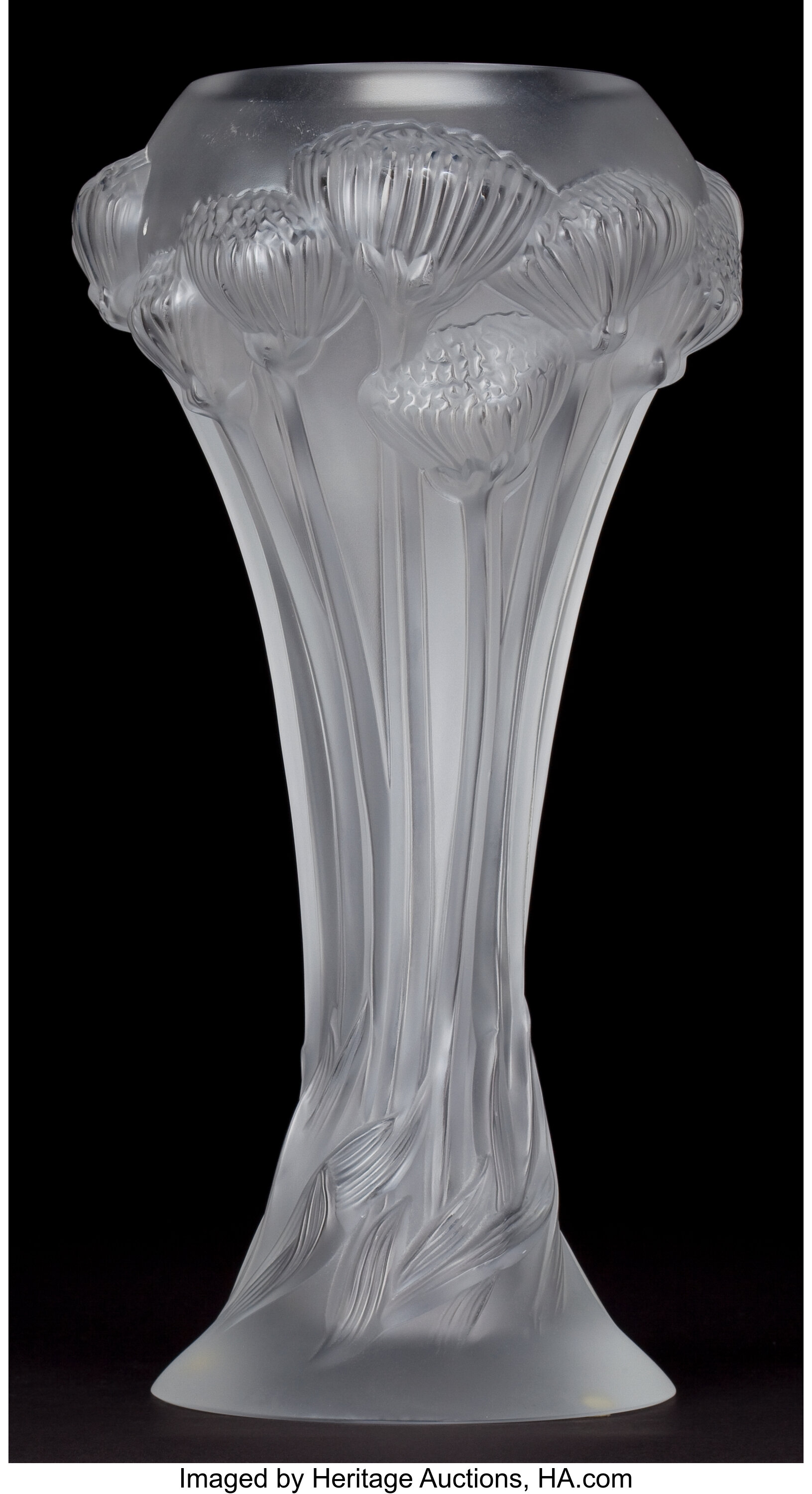 Lalique Clear Frosted Glass Button Rose Vase With Original Box