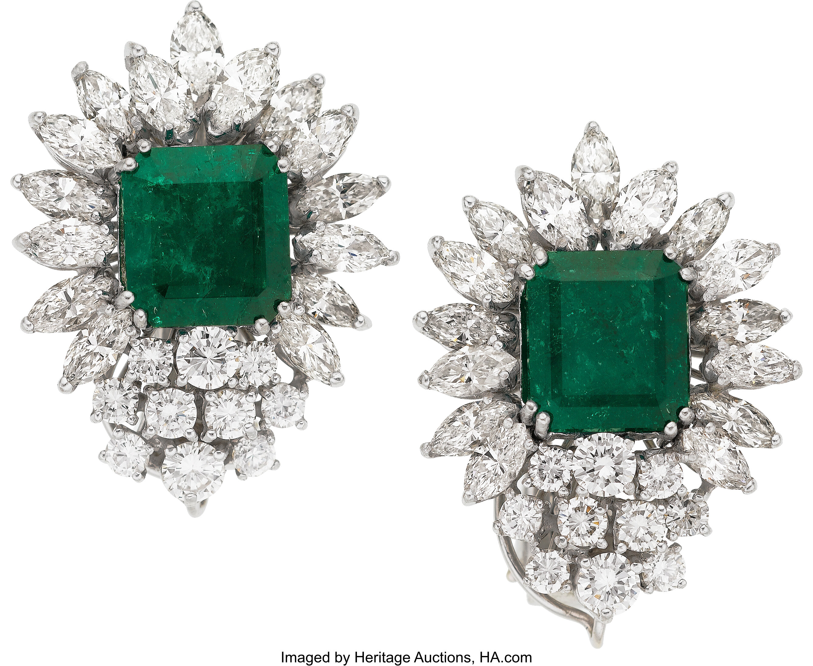 Emerald, Diamond, Platinum Earrings. ... Estate Jewelry Earrings | Lot ...