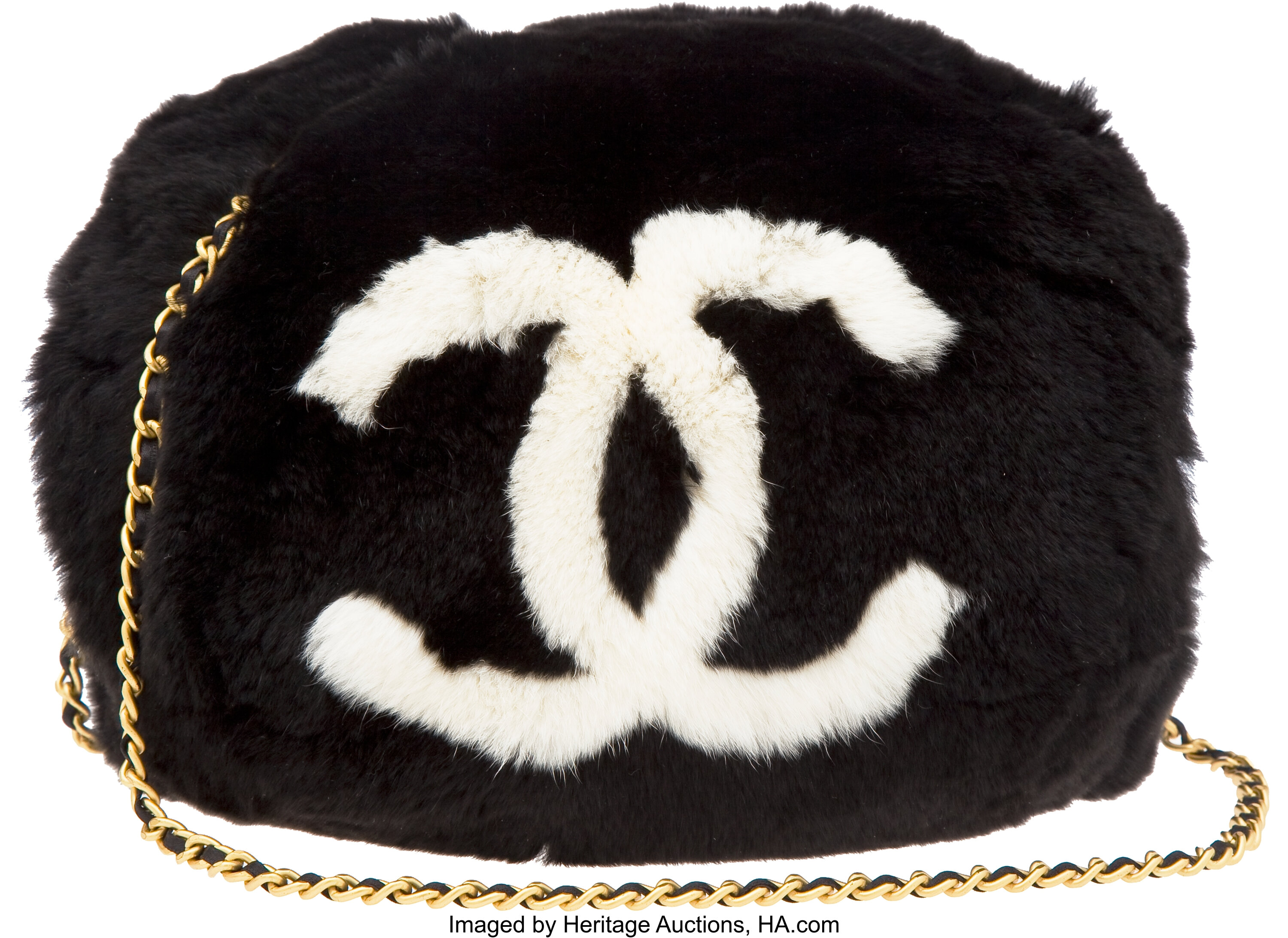 Chanel Black & White Rabbit Fur Muff Bag.  Luxury Accessories, Lot  #56107