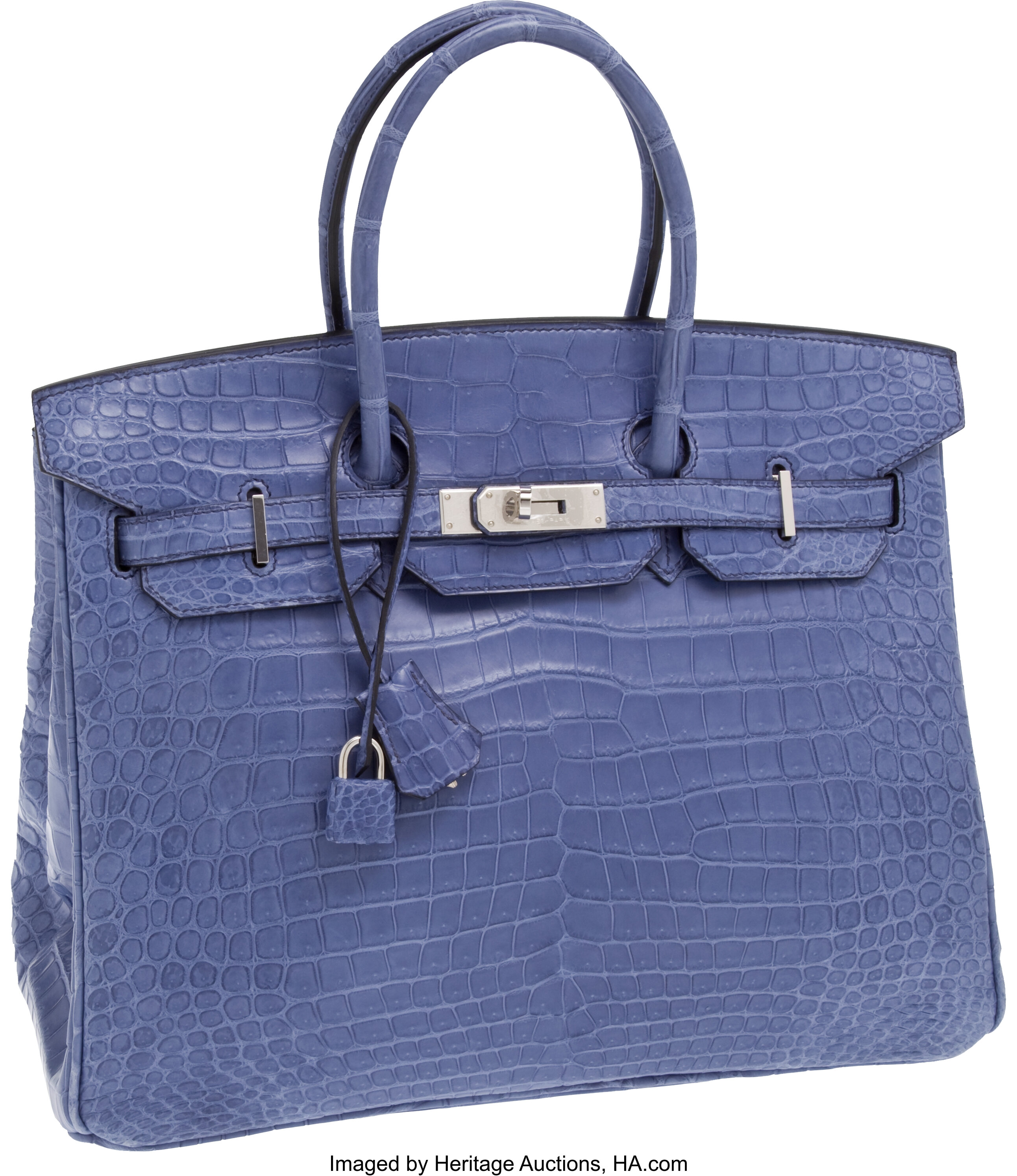 Hermes 35cm Matte Brighton Blue Porosus Crocodile Birkin Bag with