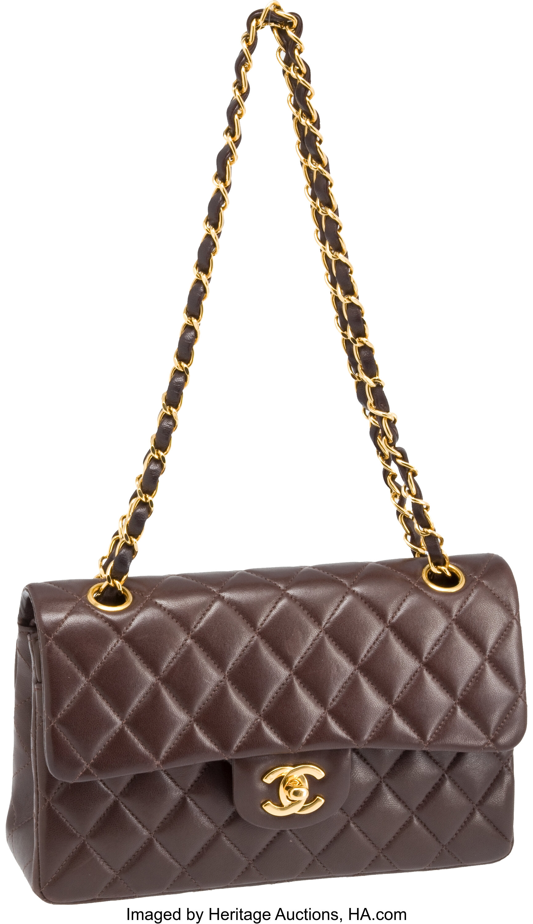 Chanel Chocolate Quilted Lambskin Leather Classic 9 Double Flap