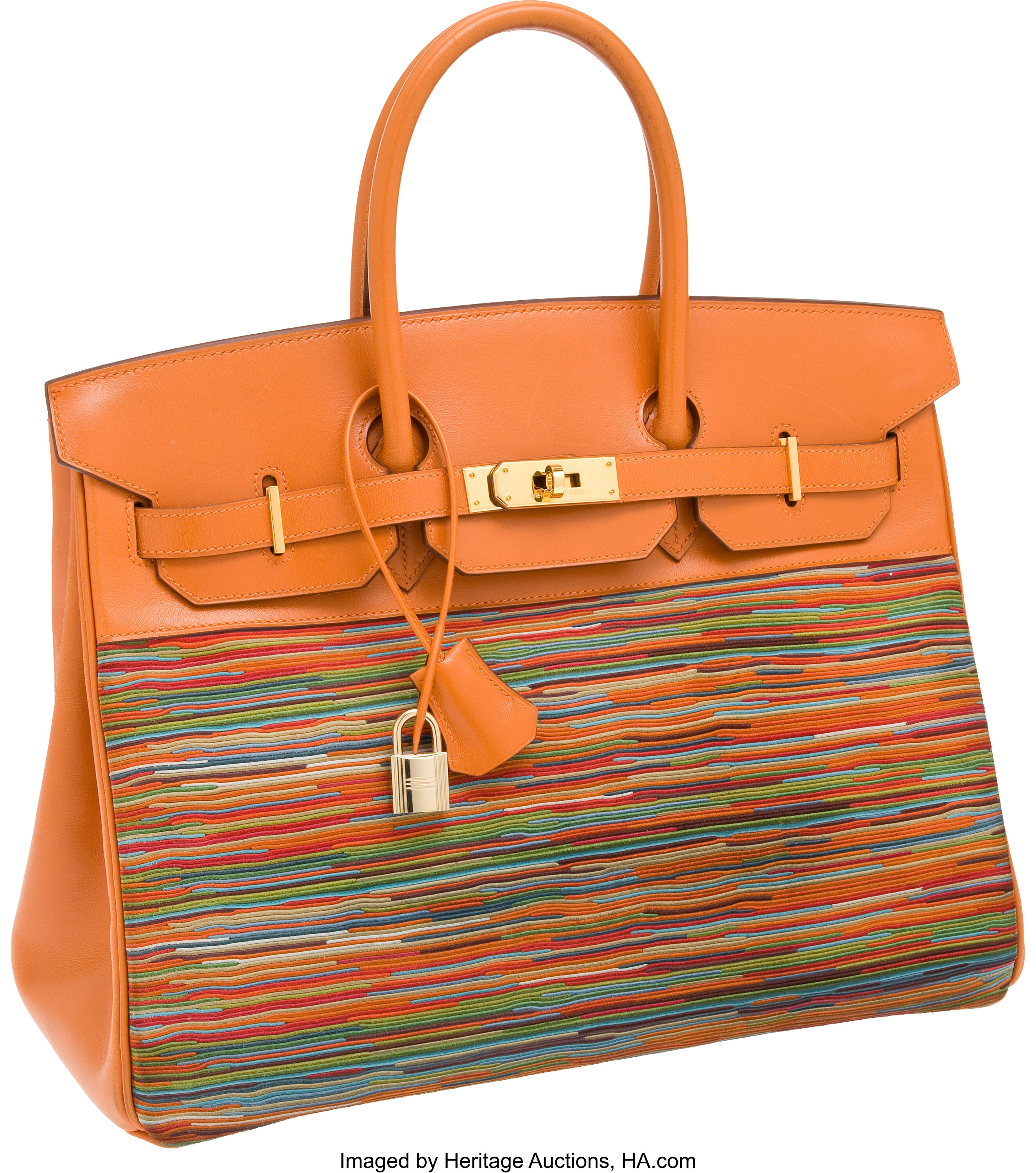 Hermes 35cm Orange Calf Box Leather & Vibrato Multicolor Birkin