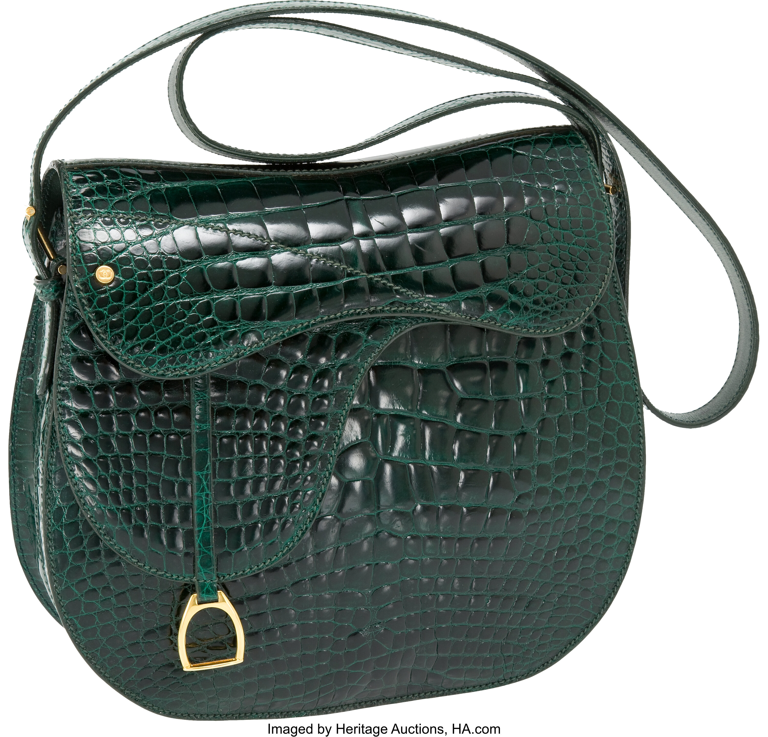 Gucci 1970's Very Special Shiny Emerald Green Crocodile Saddle Bag | Lot  #56181 | Heritage Auctions