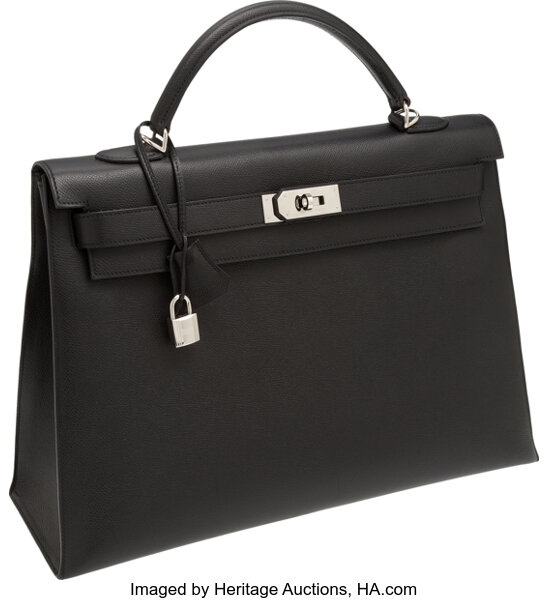 Hermes 40cm Black Epsom Leather Kelly Bag with Palladium Hardware