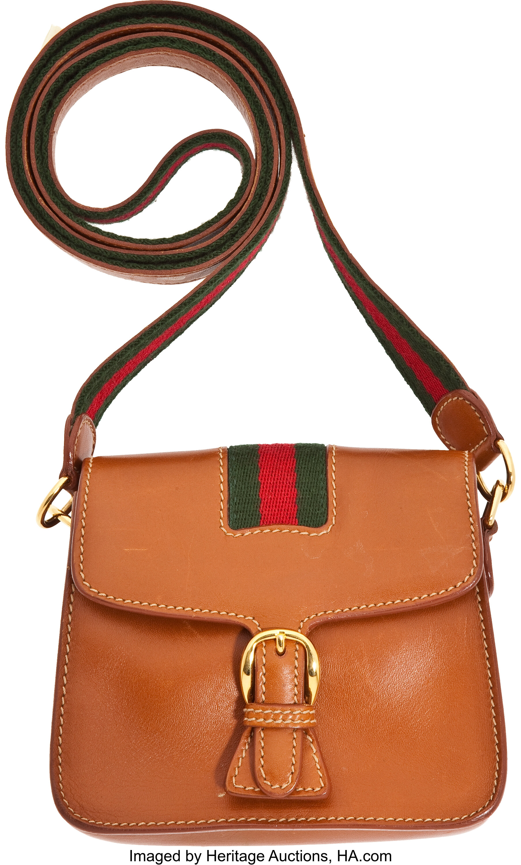 Gucci Vintage Natural Tan Leather Classic Stripe Saddle Bag with | Lot  #56190 | Heritage Auctions