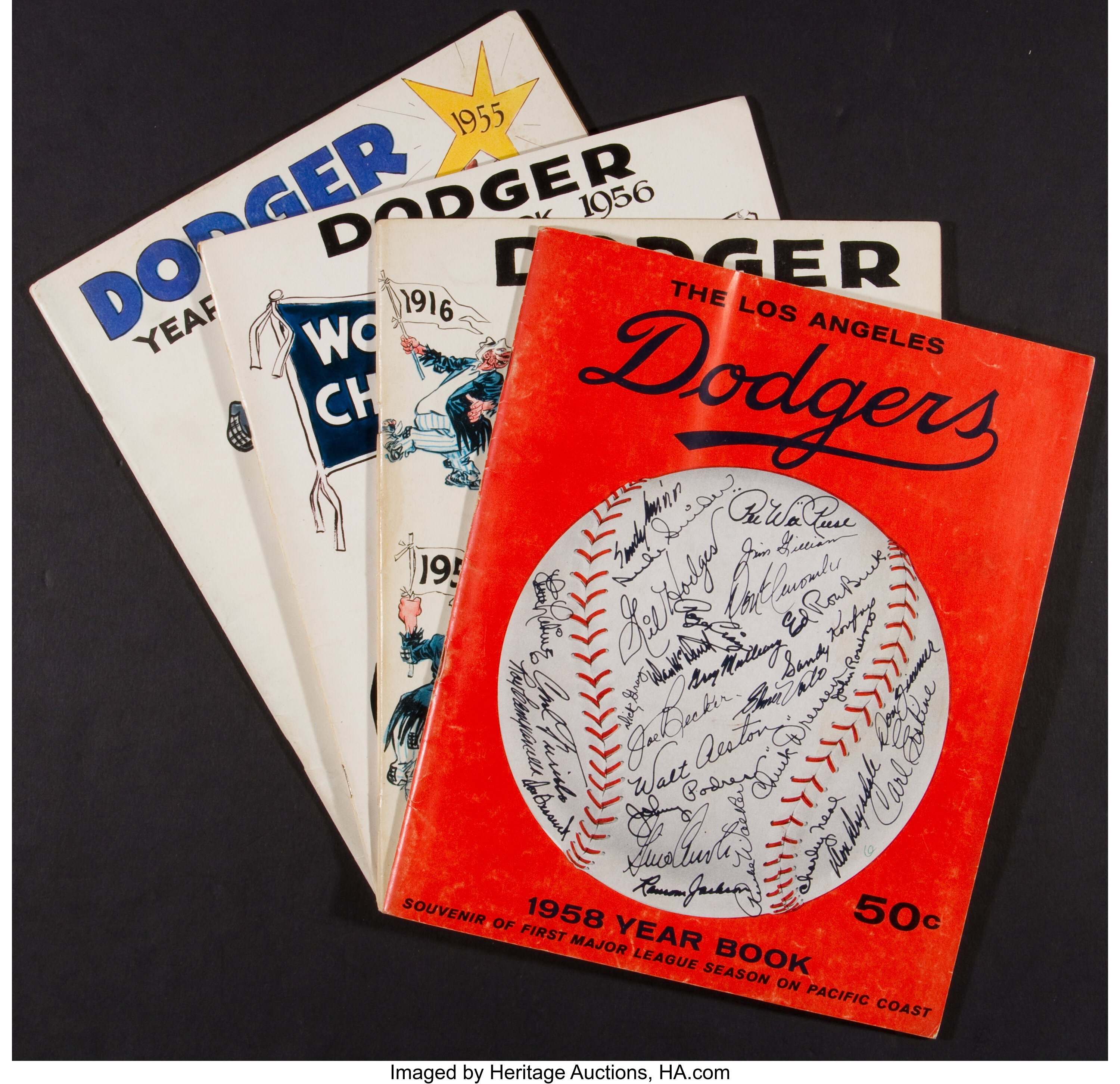 Lot Detail - 1955 Brooklyn Dodgers Yearbook and 1955 World Series Program