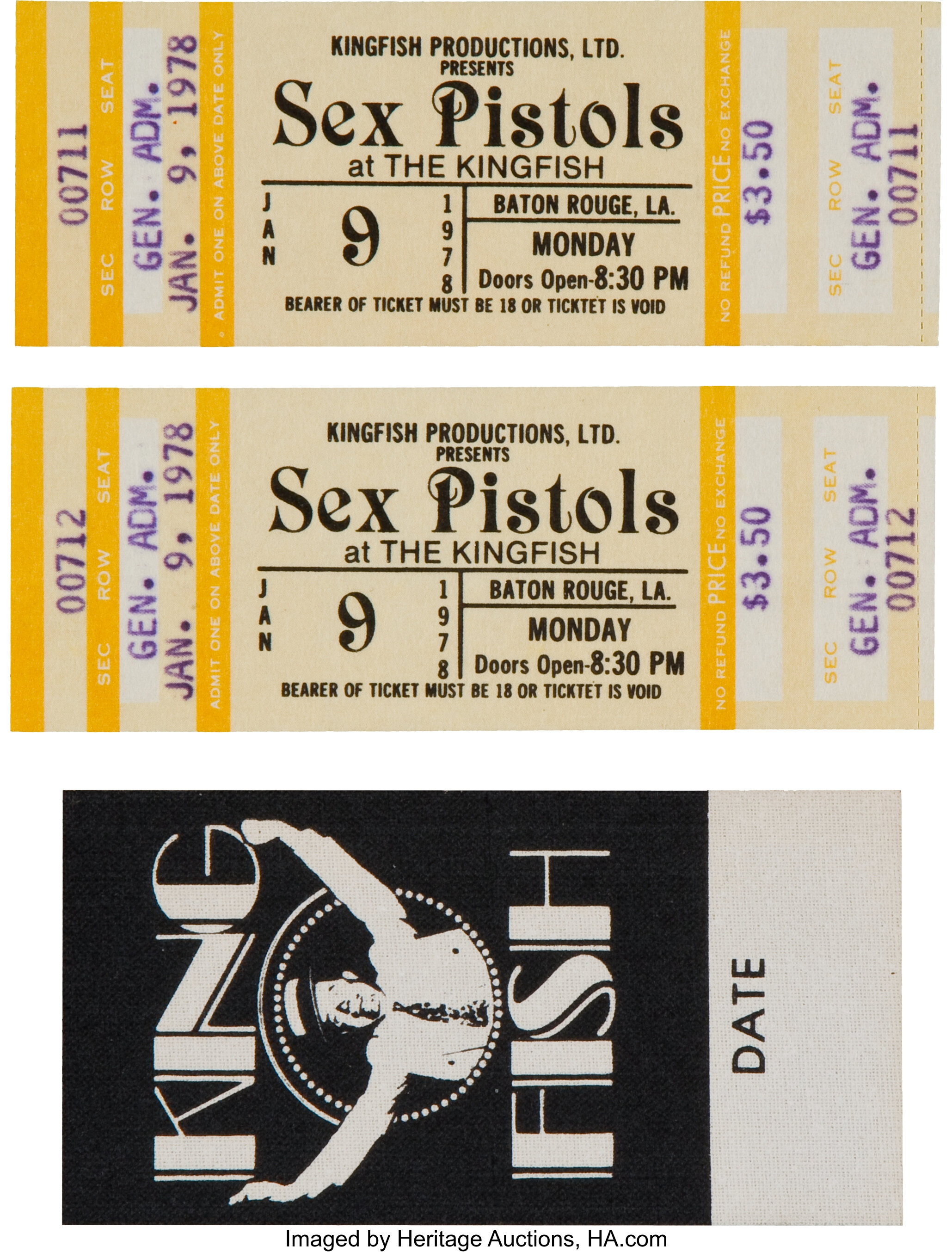 Sex Pistols Kingfish Club Baton Rouge Ticket and Pass Group | Lot #46471 |  Heritage Auctions