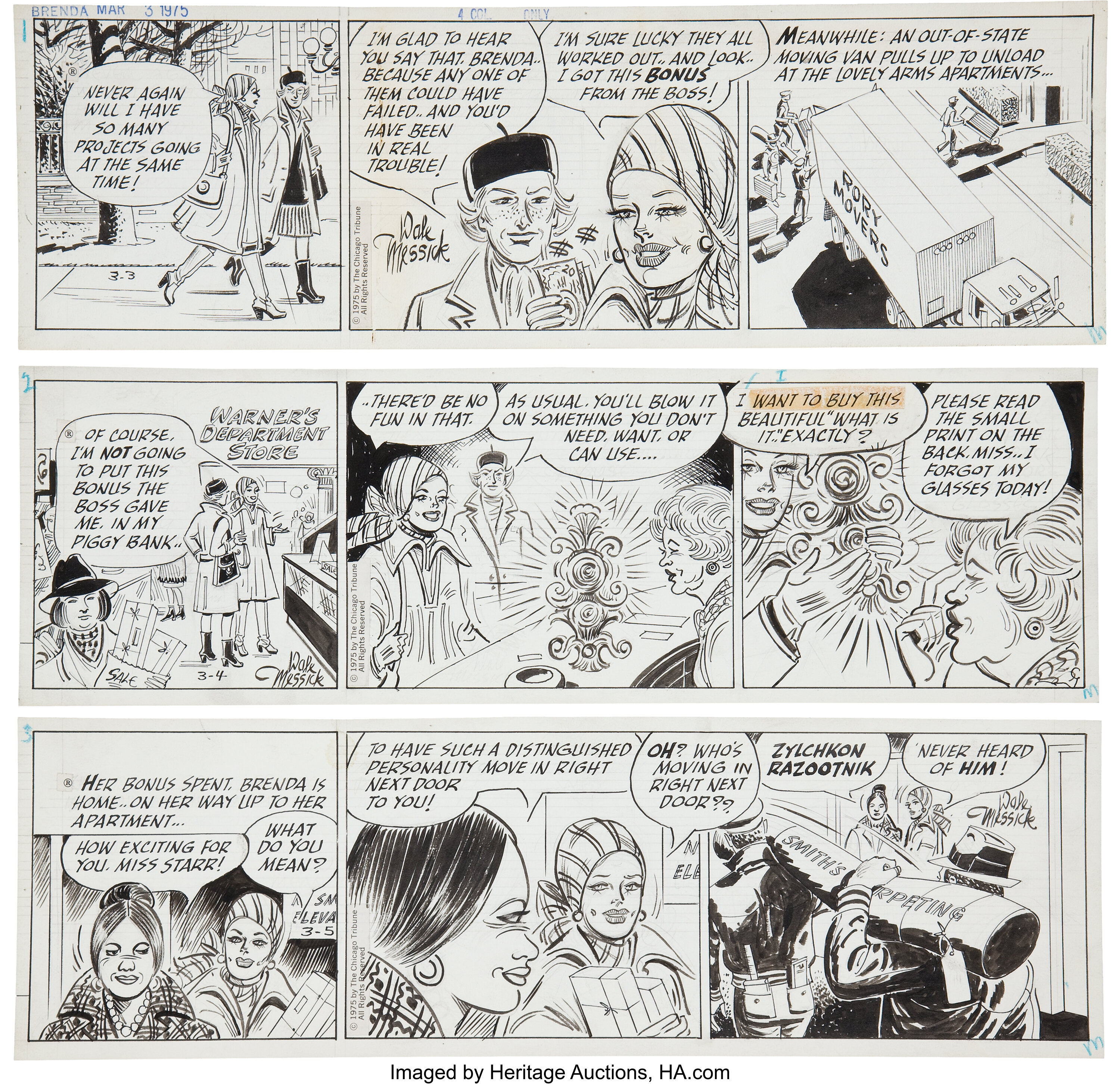 Dale Messick Brenda Starr Daily Comic Strip Original Art Group | Lot ...