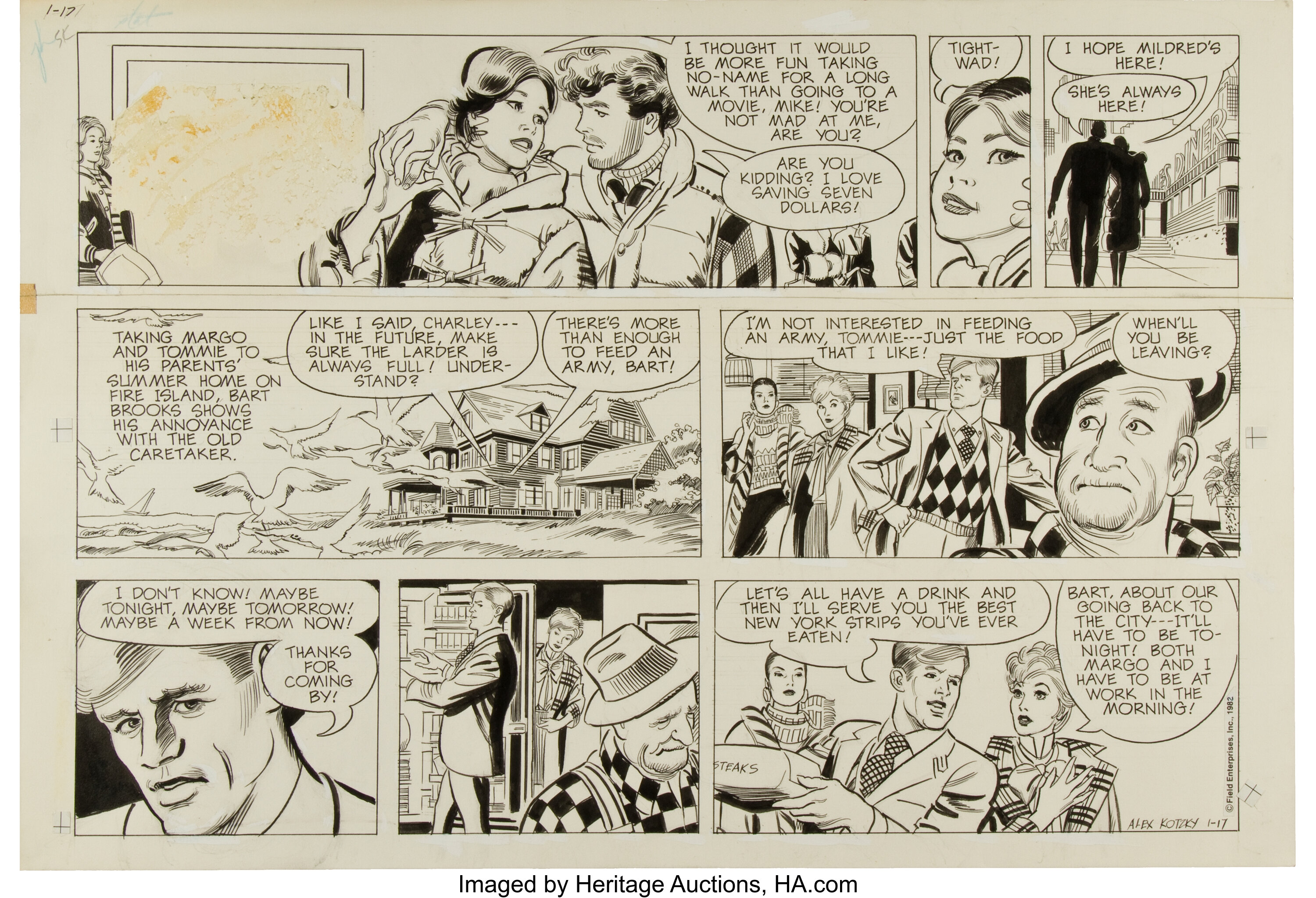 Alex Kotzky Apt. 3-G Sunday Comic Strip Original Art dated 1-17-82 ...