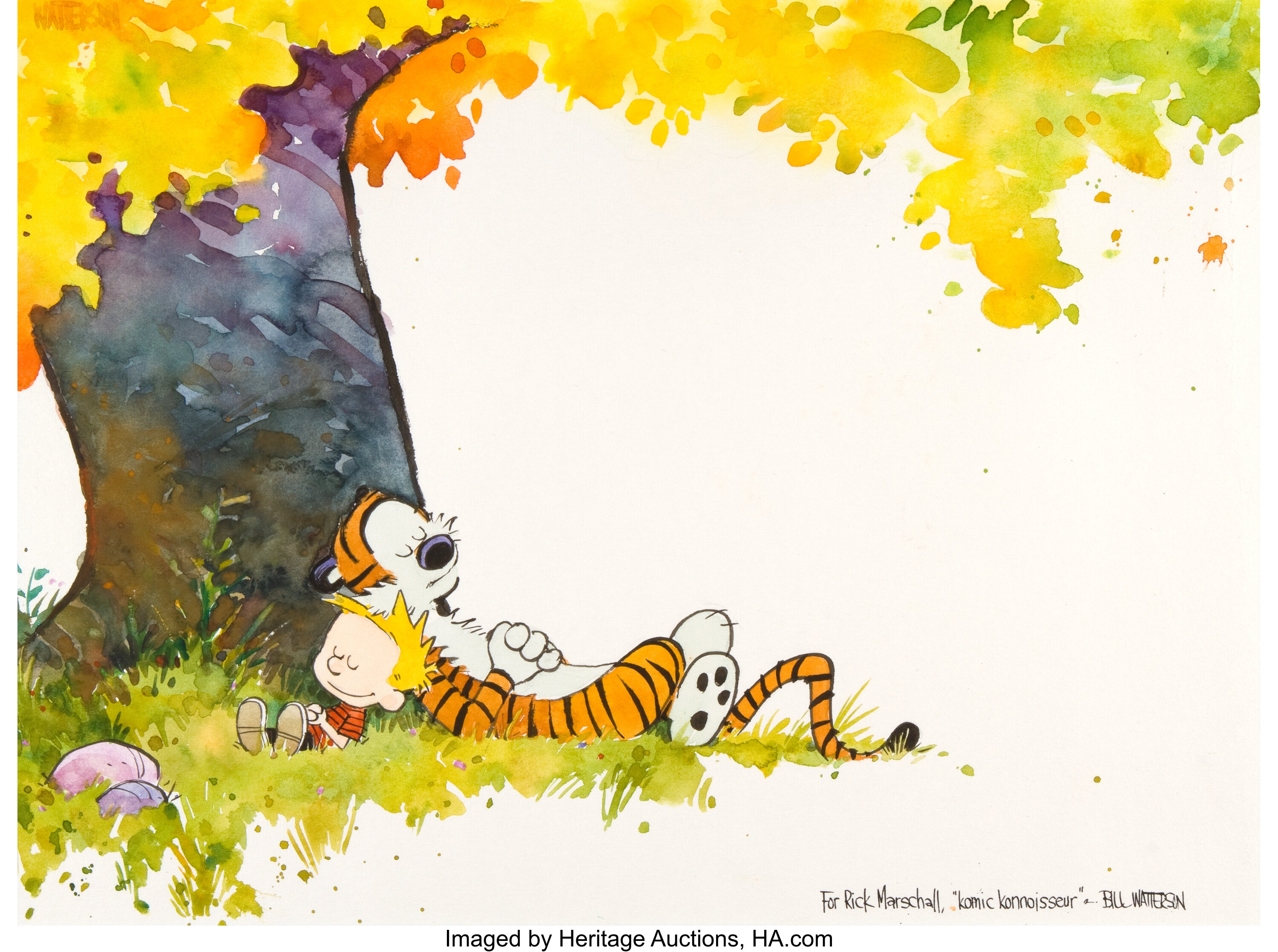 Bill Watterson Calvin and Hobbes 1989-90 Calendar Cover Watercolor