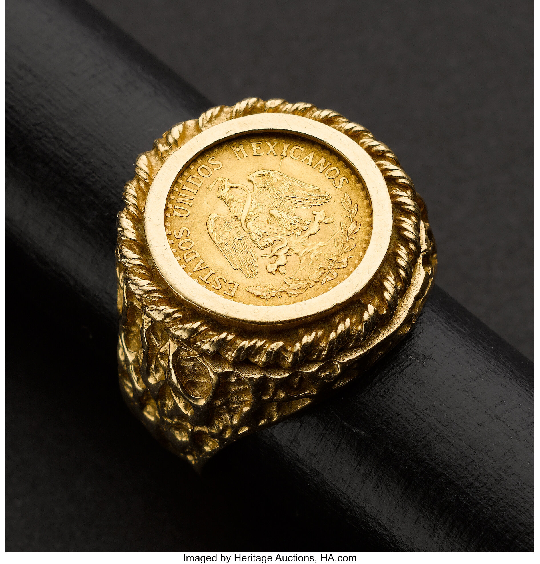 Dos Peso Gold Coin Ring. Estate Jewelry Rings Lot 72088